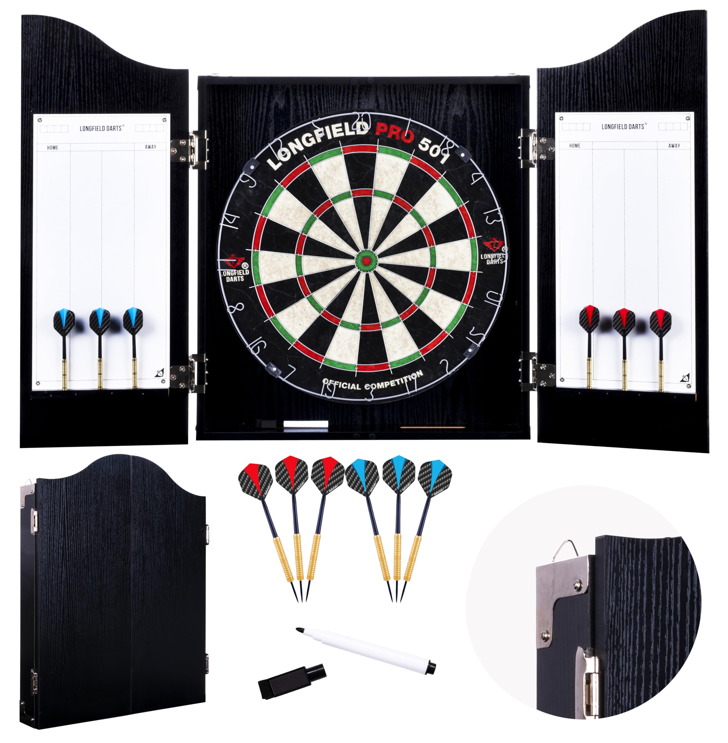 Engelhart - 065015 - Wooden Dart Cabinet + Sisal Dartboard + 2 Sets of 18 g Darts (Black) โ image 1