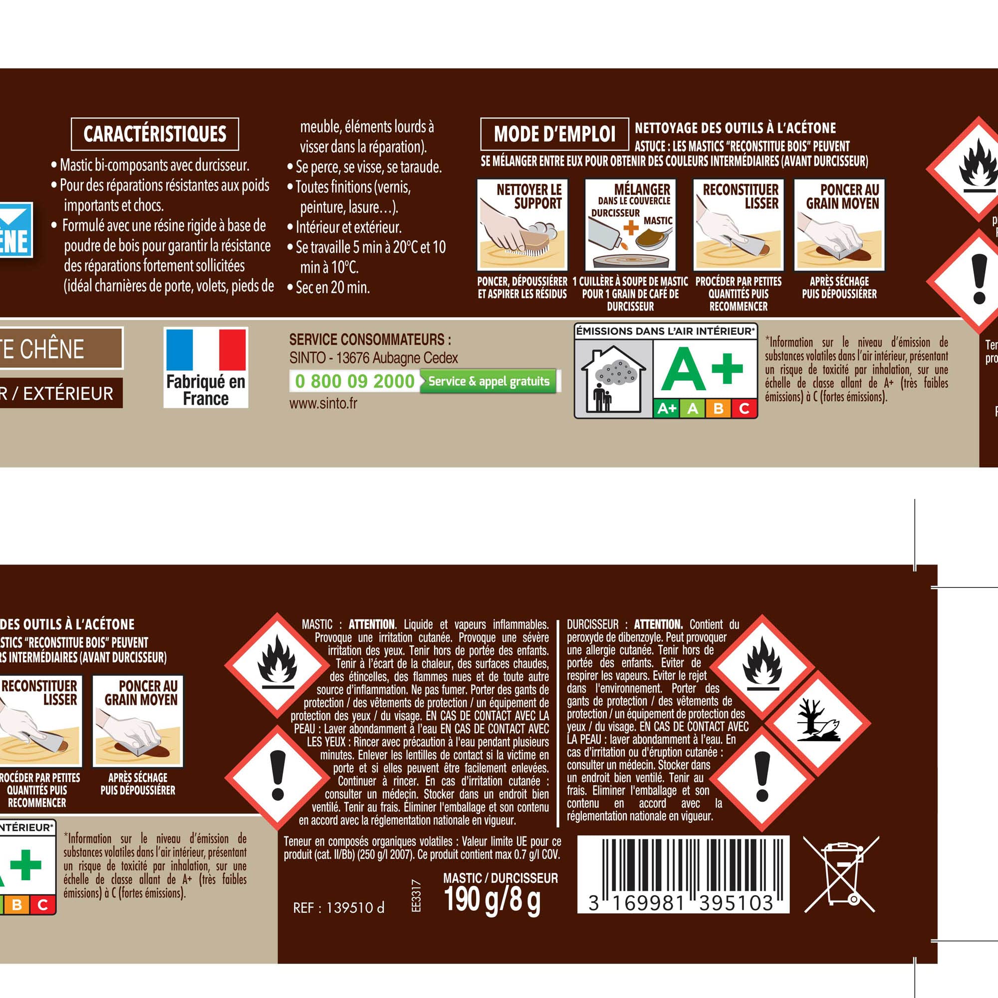 SINTO odtwarza ciężkie obciążenia drewna dąb - 170 ml - idealny do naprawy ciężkiego obciążenia drewnianego - wytrzymały - łatwy w aplikacji - uniwersalny