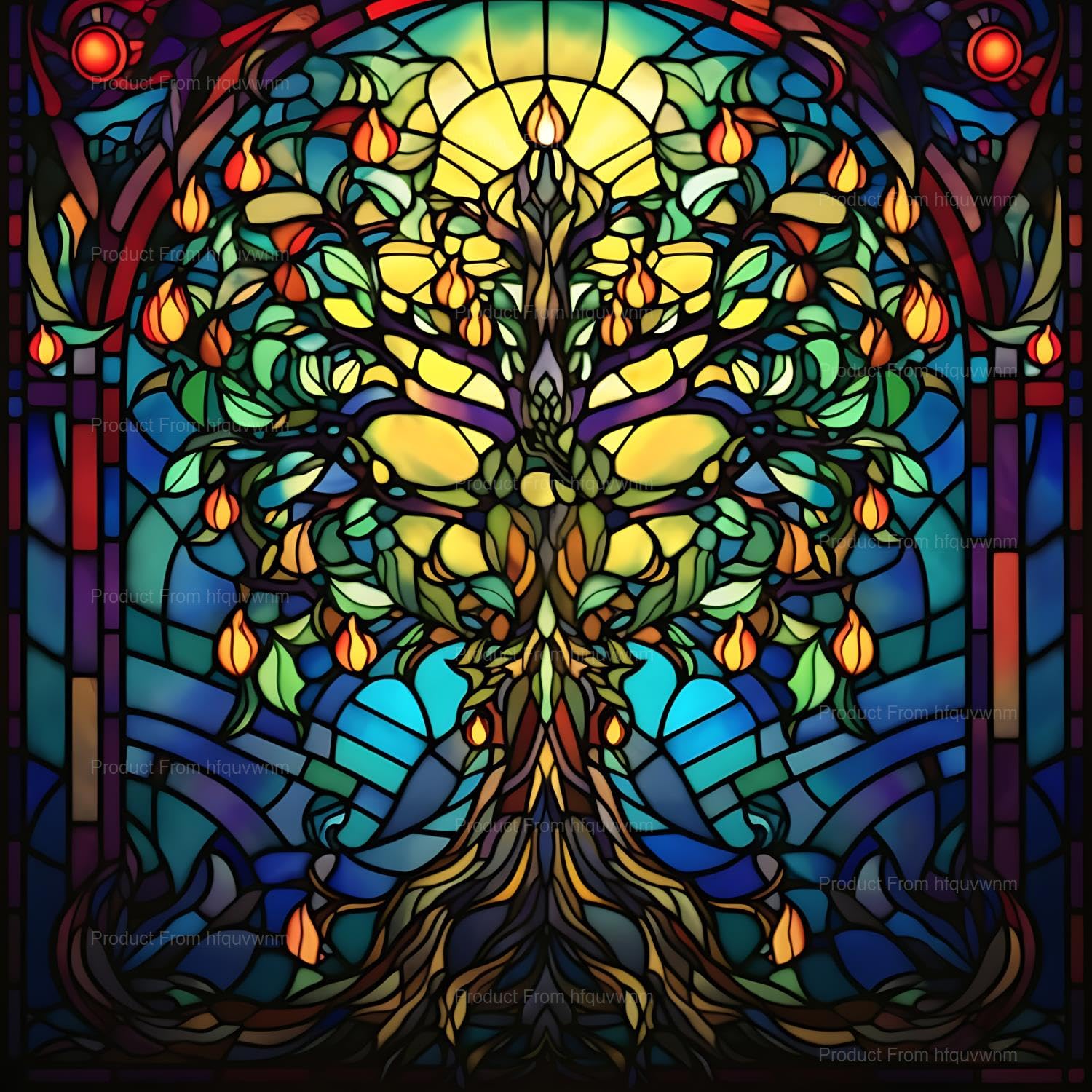 Amazon.com: hfquvwnm Stained Glass Tree with Lights 5D Diamond