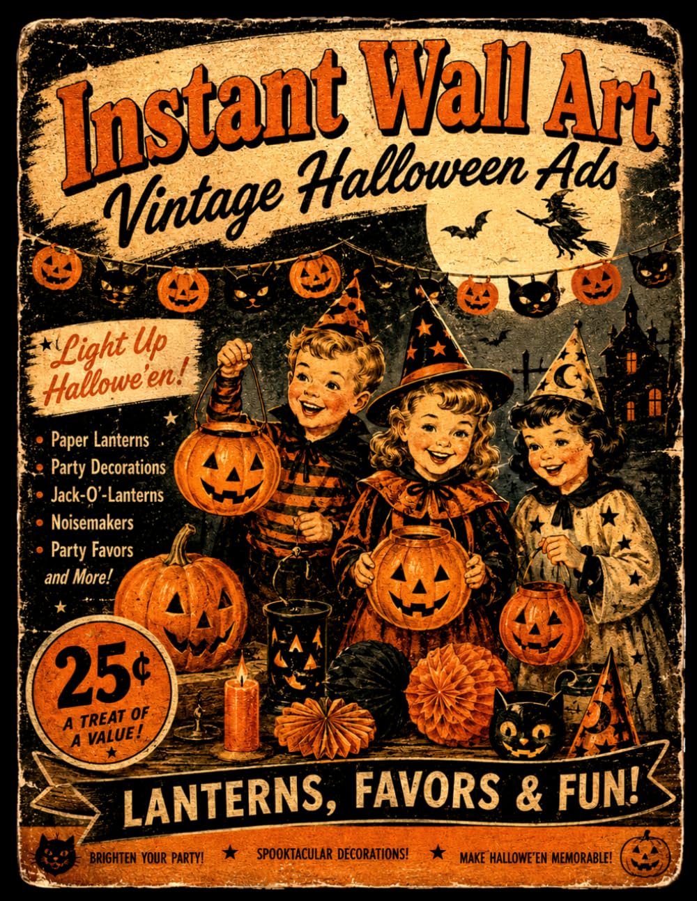 Instant Wall Art: Vintage Halloween Ads Art Prints That Are Ready-to-Frame: 45 Vintage-Inspired Illustrations for Spooky Cute Wall Decor