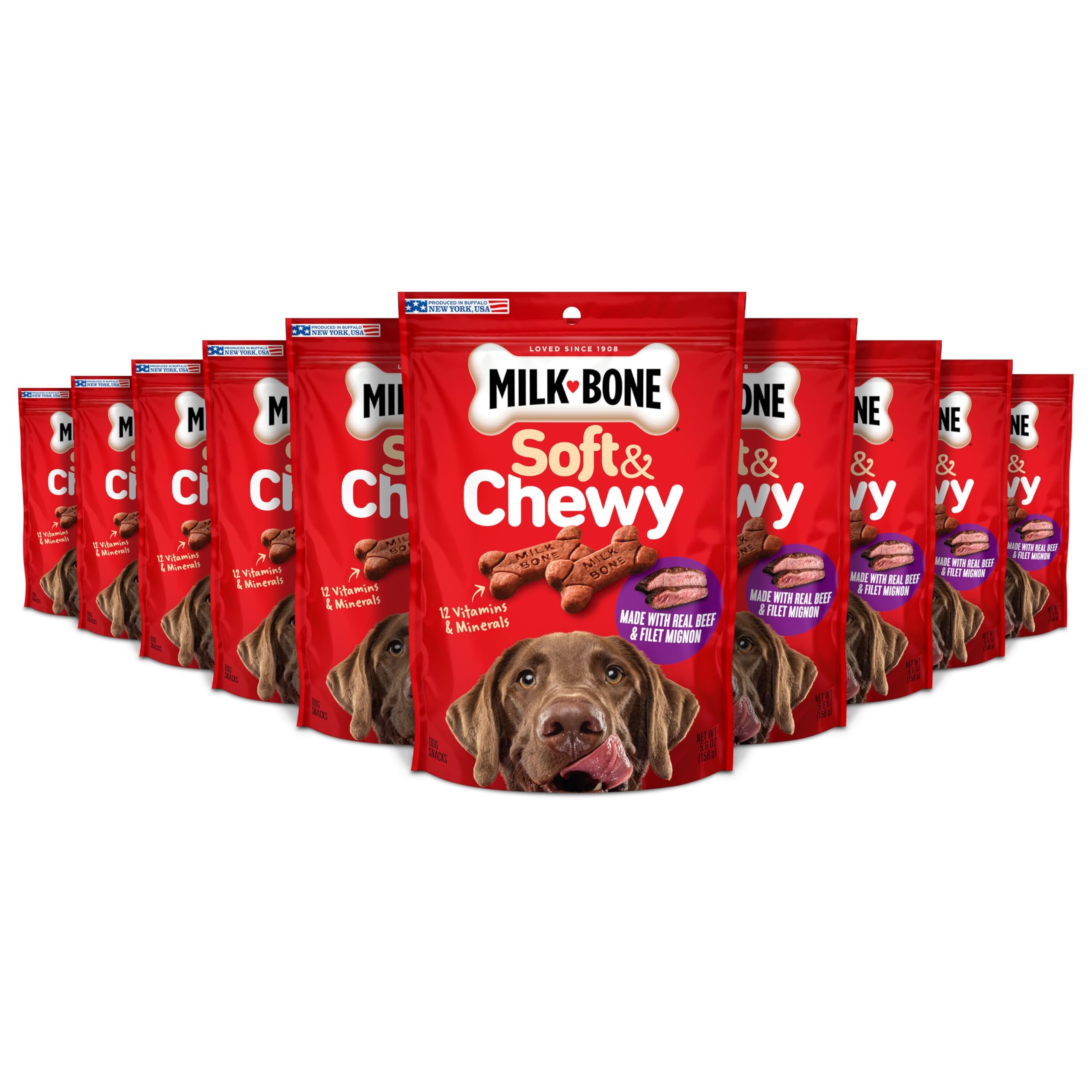 Milk-Bone Soft & Chewy Dog Treats, Beef & Filet Mignon Recipe, 5.6 Ounce (Pack of 10) Made with Real Chuck Roast