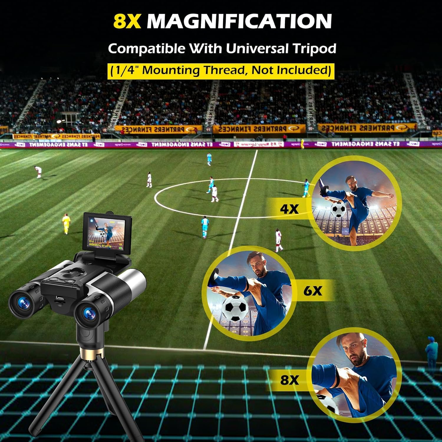 Eoncore Prismáticos de cámara de 2 pulgadas, zoom digital óptico de 10x 8X para adultos | Función de video fotográfico integrada con resolución de 40 MP y 2.5 K, equipada con tarjeta de 32 GB para uso en exteriores