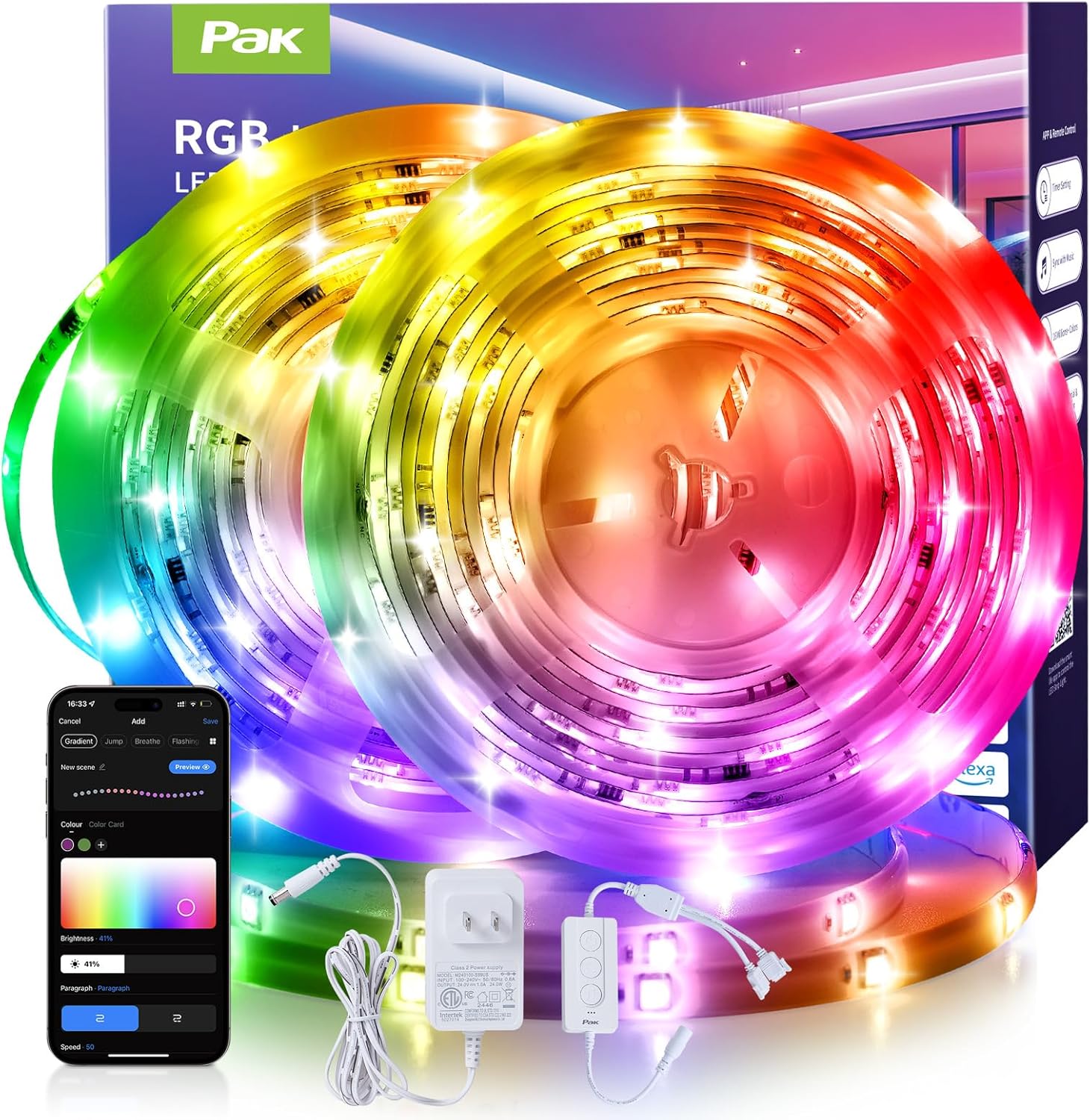 Pak RGB+IC LED Strip Lights, 32.8ft Smart LED Lights for Bedroom with APP and Remote Control, Music Sync Color Changing Flexible Lights with 44 Scene Modes for Party Home Christmas Halloween Decor Pak RGB+IC LED Strip Lights, 32.8ft Smart LED Lights for Bedroom with APP and Remote Control, Music Sync Color Changing Flexible Lights with 44 Scene Modes for Party Home Christmas Halloween Decor