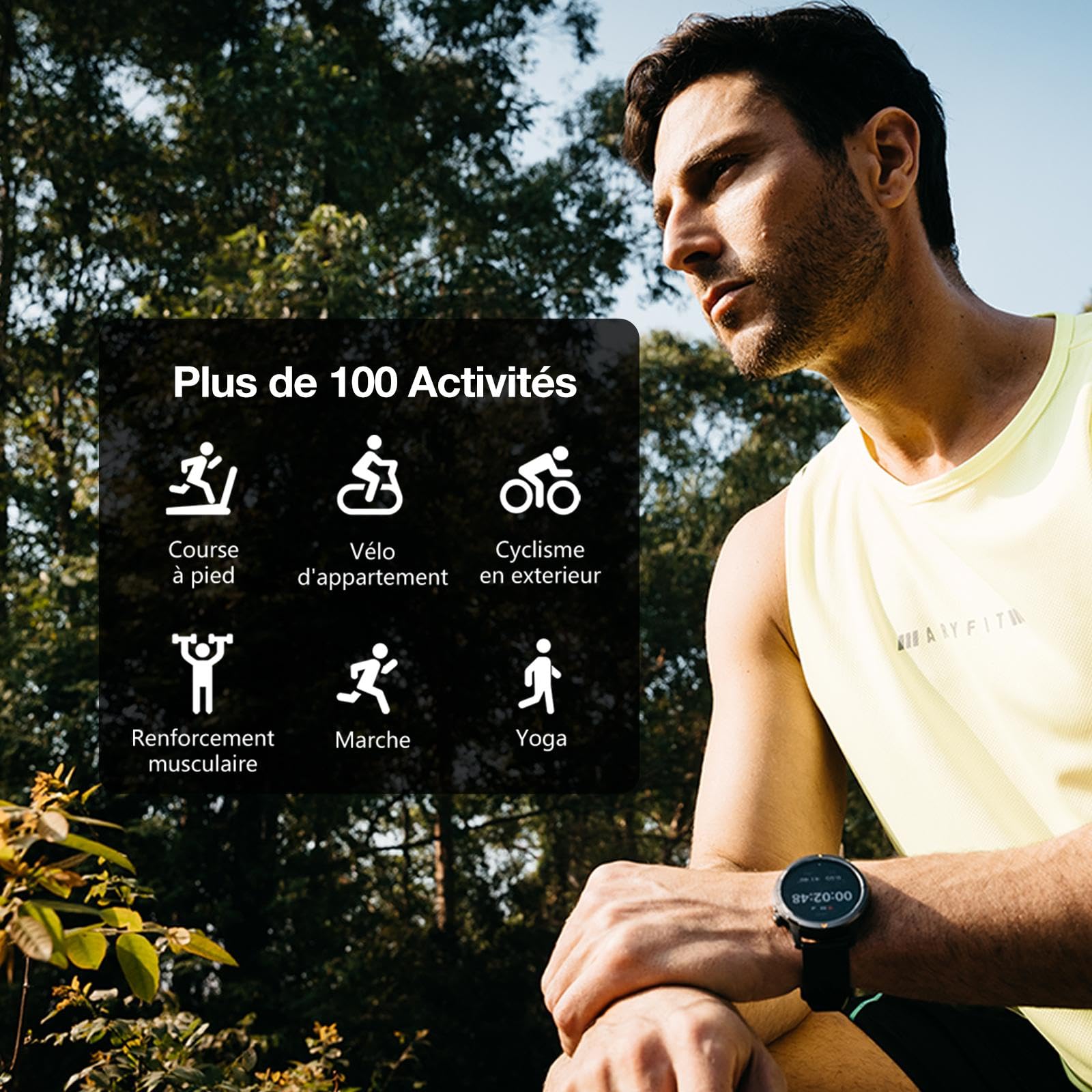 AGM Legion Montre Connectée 5ATM Écran AMOLED 1.43" iOS Android | 100 + modes，Bracelet Magnetique iOS Android