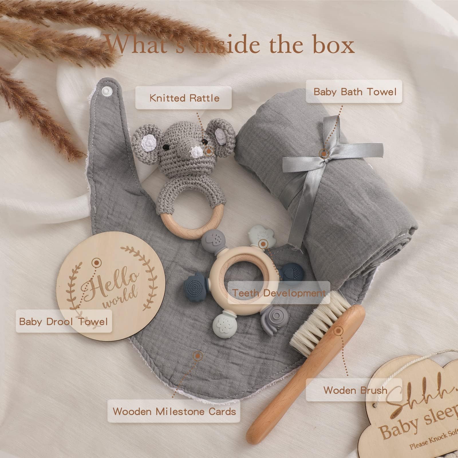 Regalo per bambine (può essere inciso e benedetto), regalo per neonati, regalo per nascita, baby shower, giocattoli in legno, asciugamano da bagno, pietra miliare, coperta per foto (elefanti)