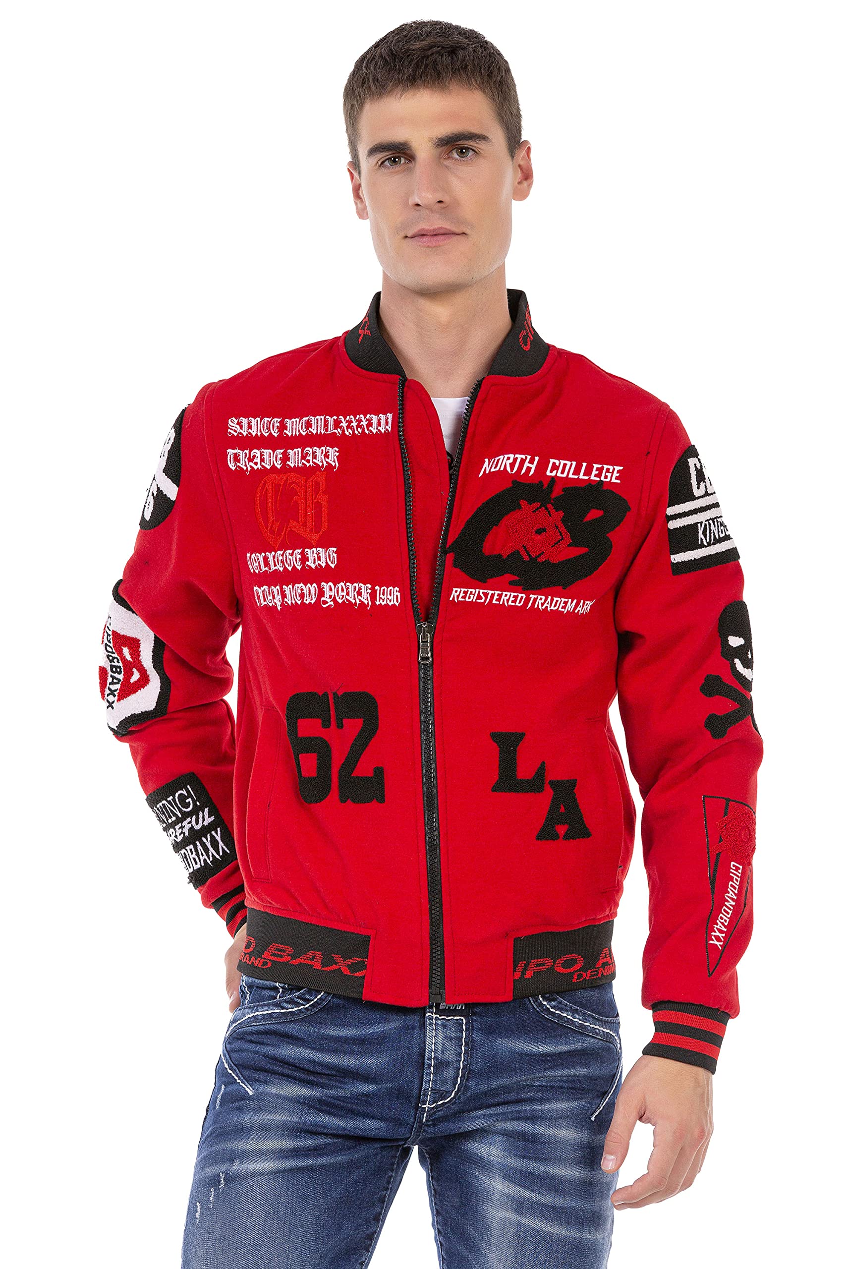 Cipo & Baxx CJ274 Men's Collage Jacket Leisure Sweat Jacket Transition Jacket, red, XL