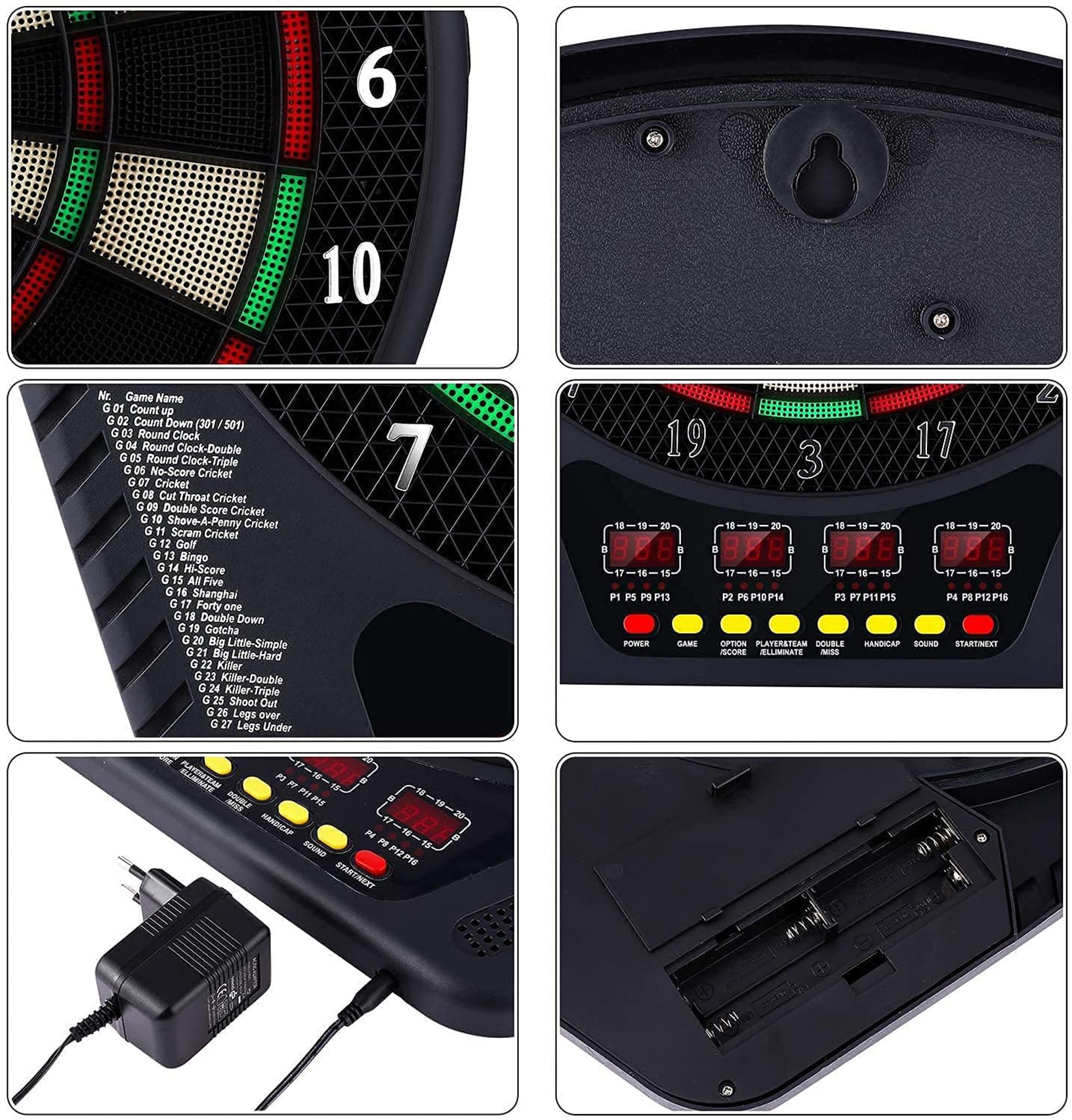 Bersaglio elettronico per freccette, Tabellone digitale per freccette per fino a 16 giocatori, 27 giochi con 243 opzioni di gioco per feste e serate di gioco DB301