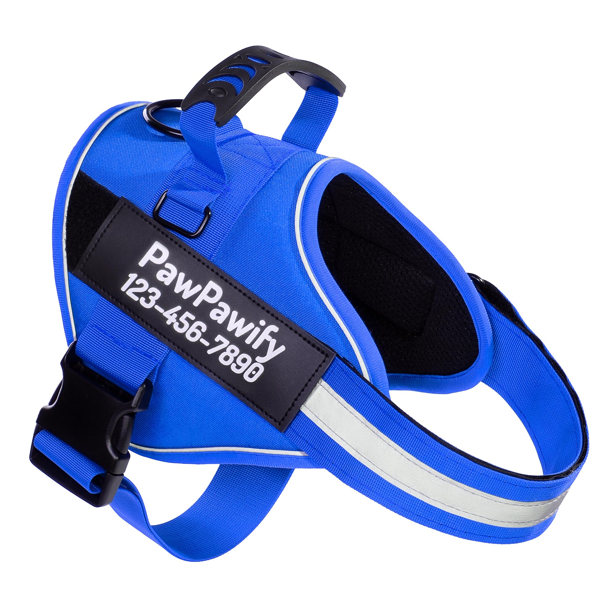 PawPawify Personalized No Pull Dog Harness with 2 Custom Name & Phone Patches, Reflective Breathable Pet Vest for Walking Training, Adjustable Heavy
