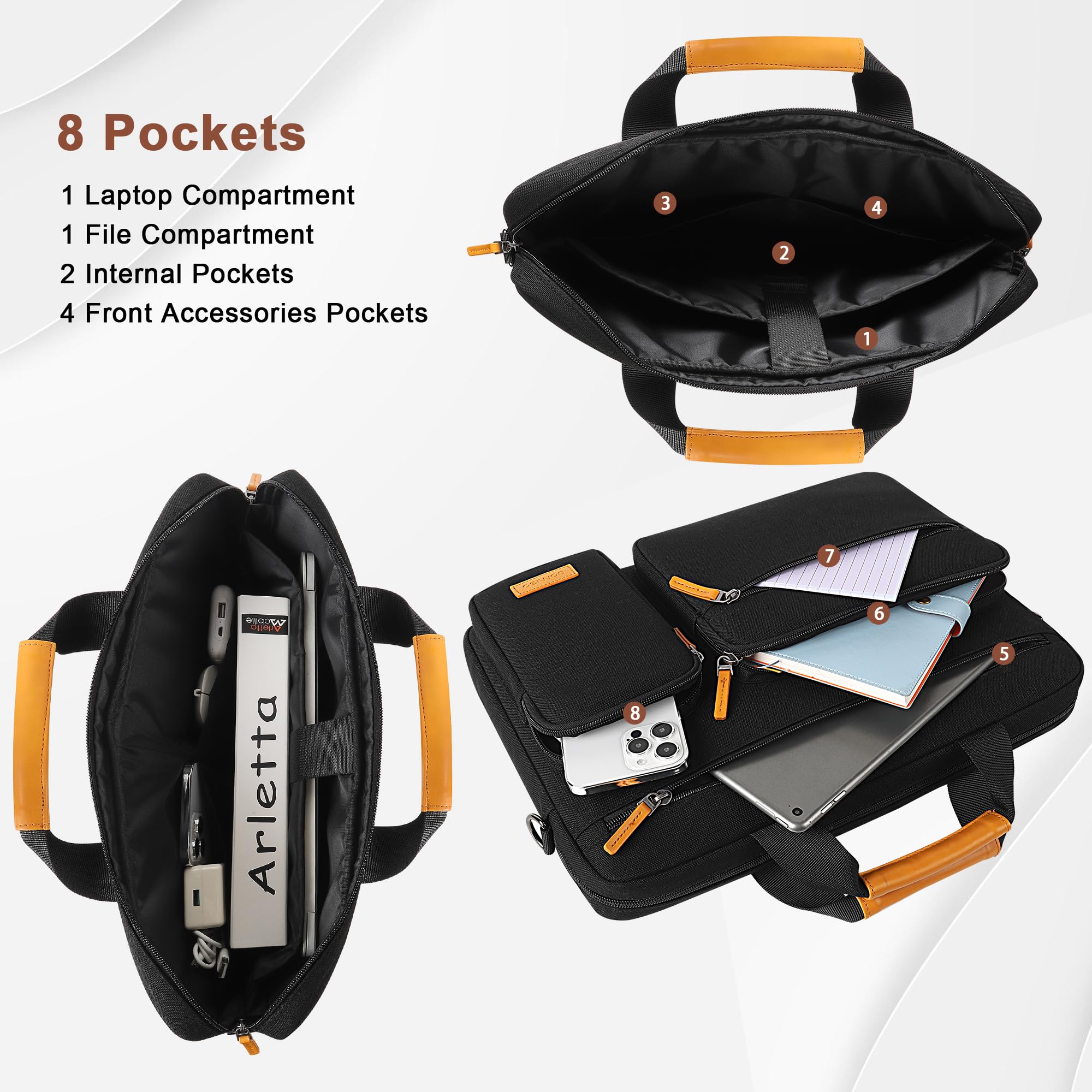 DOMISO Sacoche Ordinateur Portable 17,3 Pouces - Sac Messager Professionnel Résistante à l'Eau et Anti-Choc pour PC Portable 17-17,3" (Dell, HP, Lenovo, Acer, MSI, ASUS) - Noir+Marron