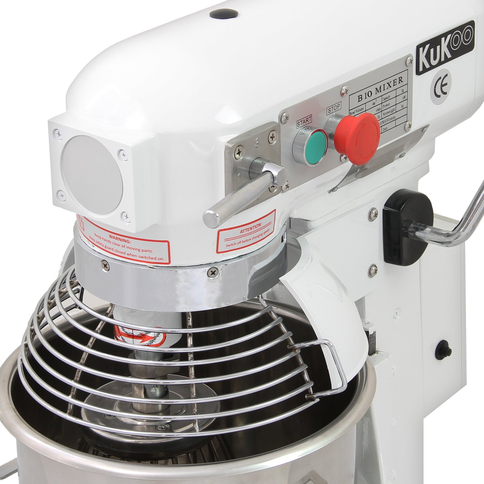 KuKoo Gastro 10L Planetenrührmaschine Spiral Rührmaschine Teigknetmaschine Knetmaschine Rührwerk Küchenmaschine Mixer mit Knetaufsätze Teigschaber 0,55 kW 65cm H x 44cm L x 36cm B 3 Geschwindigkeiten