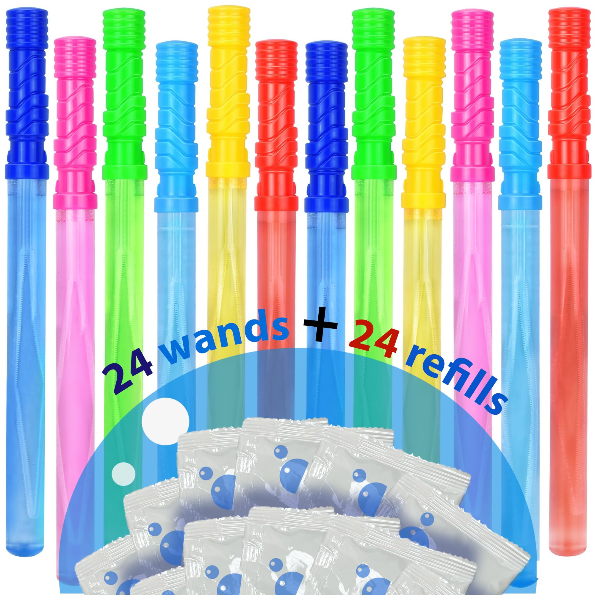GIFTEXPRESS 24 pcs Big Bubble Wands and Solution - 14.6" Large Bubble Wands and Bubble Refills Solution for Easter, Pool, Beach, Park, Summer BBQ Party, Birthday Party Fovor Toy for Kids