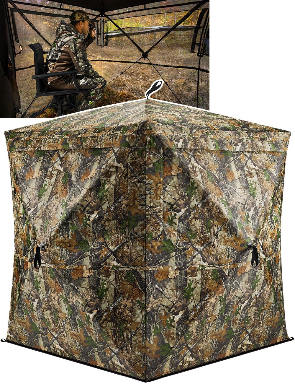 TIDEWE Hunting Blind 270See Through With Carrying Bag, 1-2 Person Pop Up Ground Blinds, Portable Resilient Hunting Tent (Forest Fade Camo)
