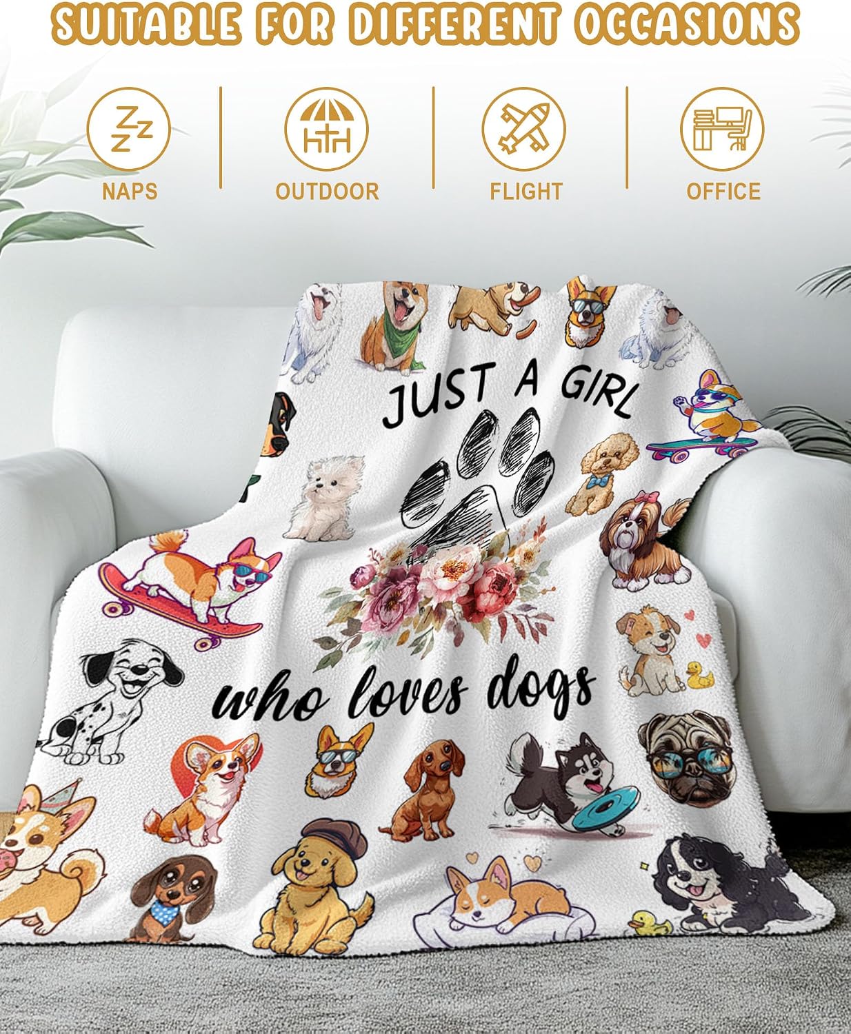 Dog Lovers Gifts for Women, Just A Girl Who Loves Dogs, Blanket with Dogs On It, Dog Lover Blankets for Girls, Puppys Gifts for Women Girl Kids, Puppys Theme Blanket 40" x 50"