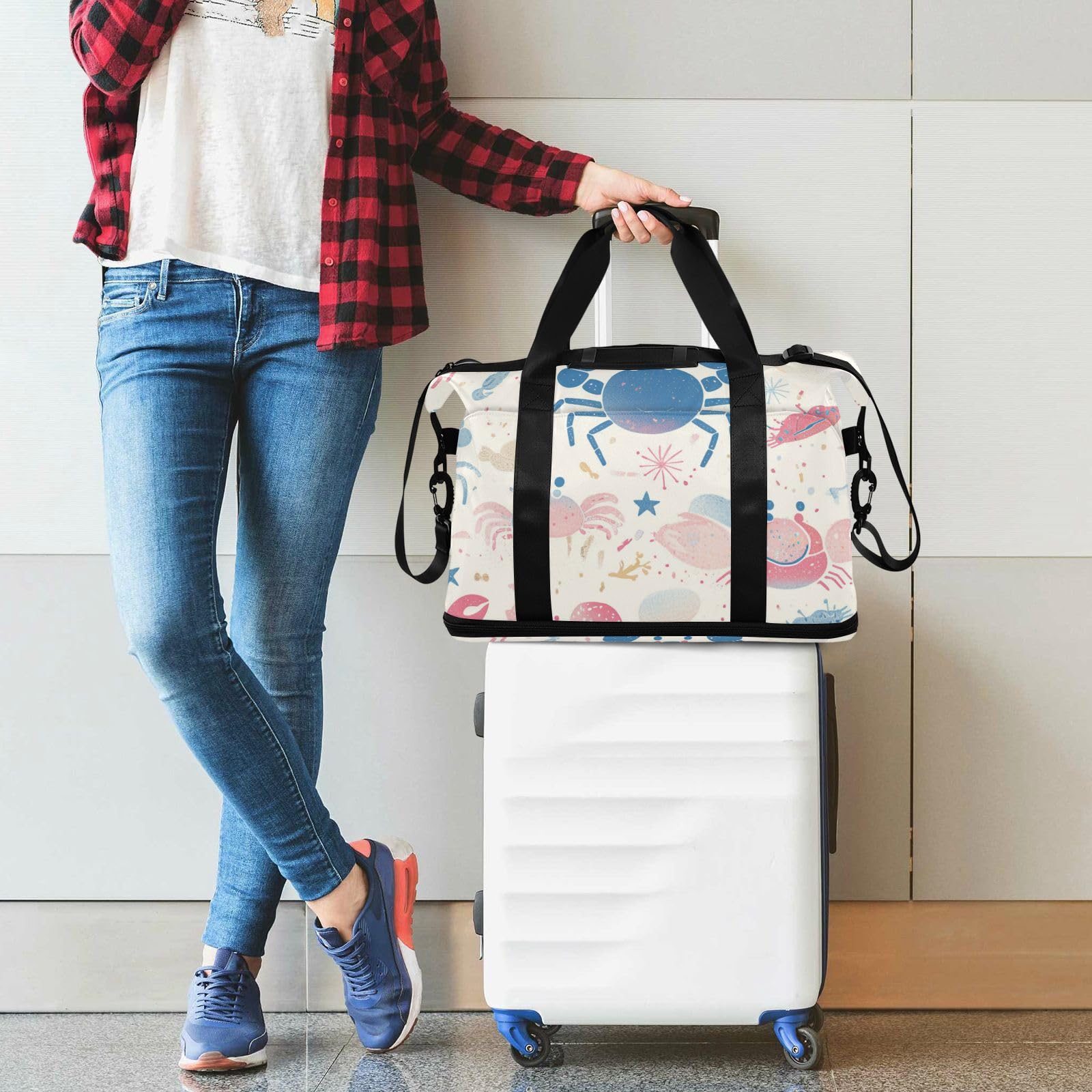 Reisetasche mit Nassfach, verstellbarer Riemen, für Sport, 2-teiliges Set für Männer und Frauen