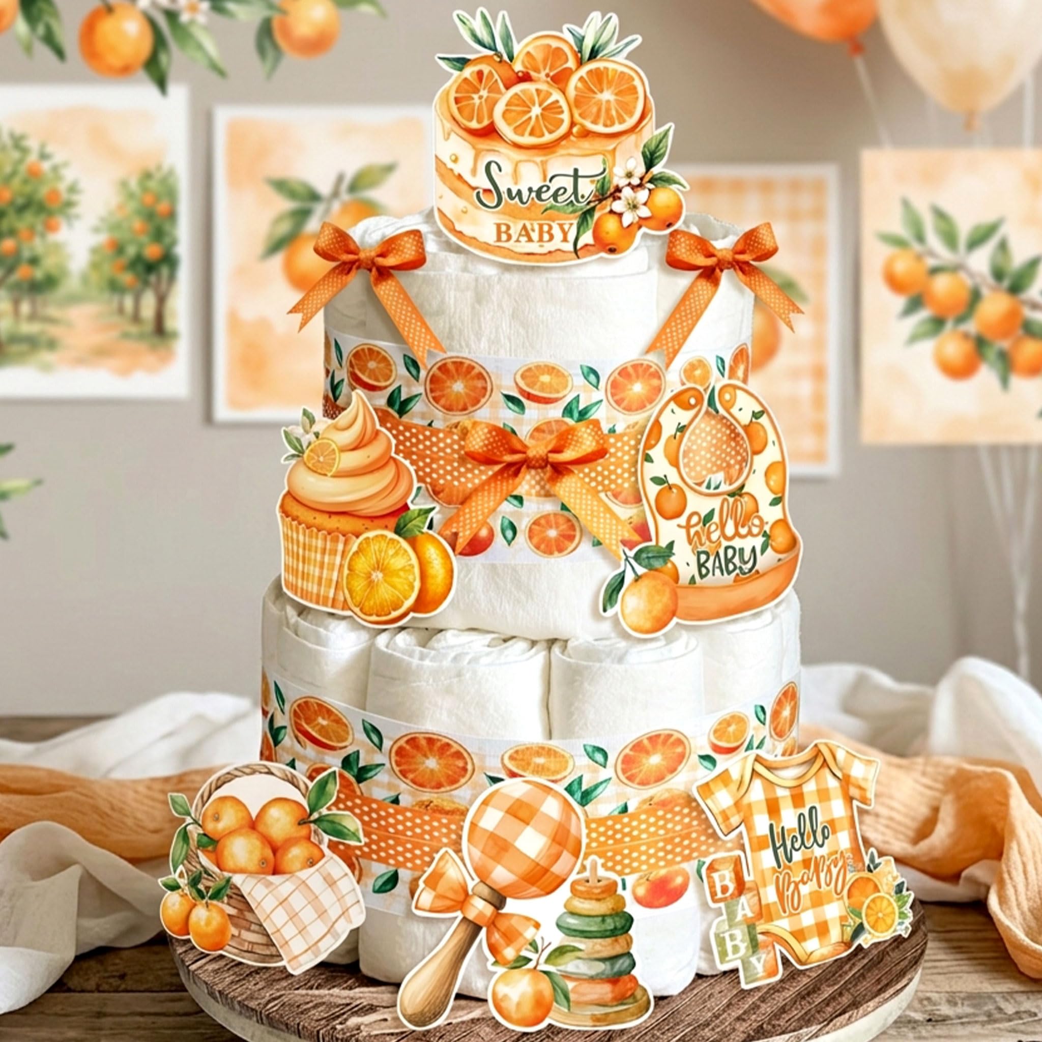 Orange Baby Shower Decorations Fruit Nappy Cake Decorations