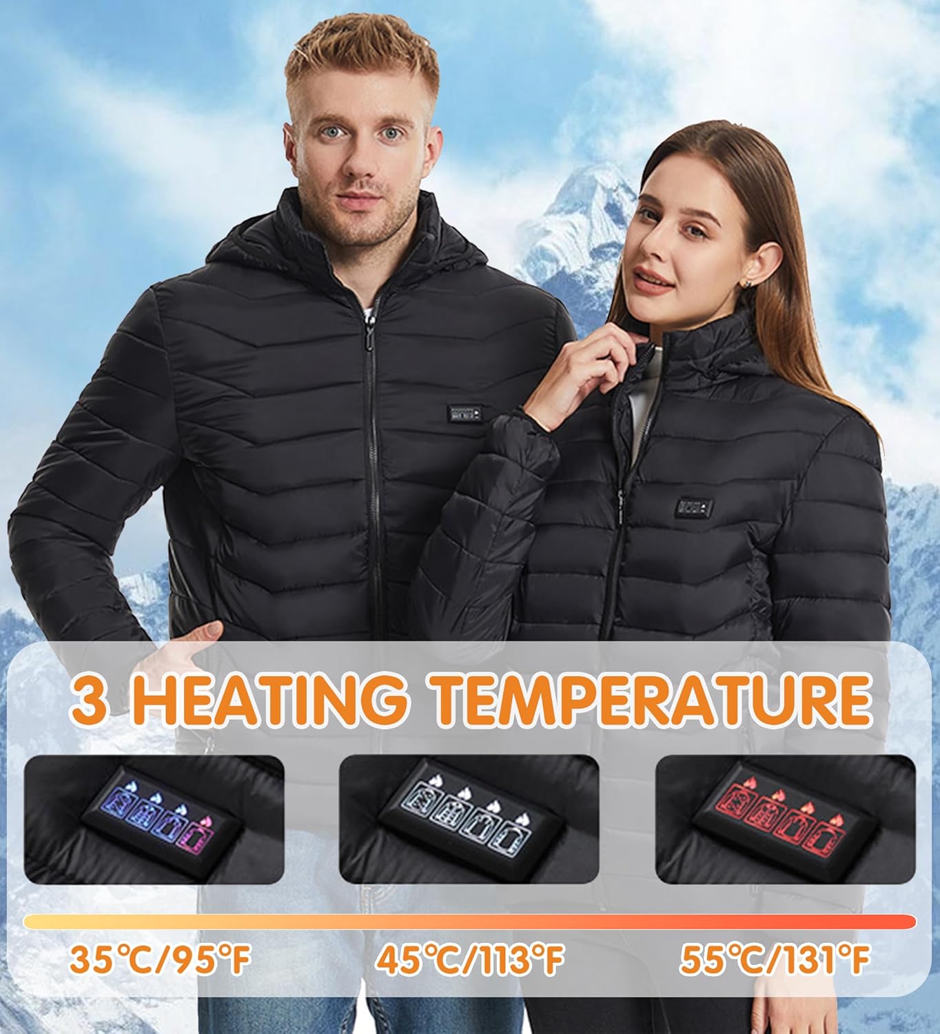 Heated Jacket for Men Women, Electric Heating Hooded Coat Lightweight Outdoor Sport Heated Clothing for Hunting