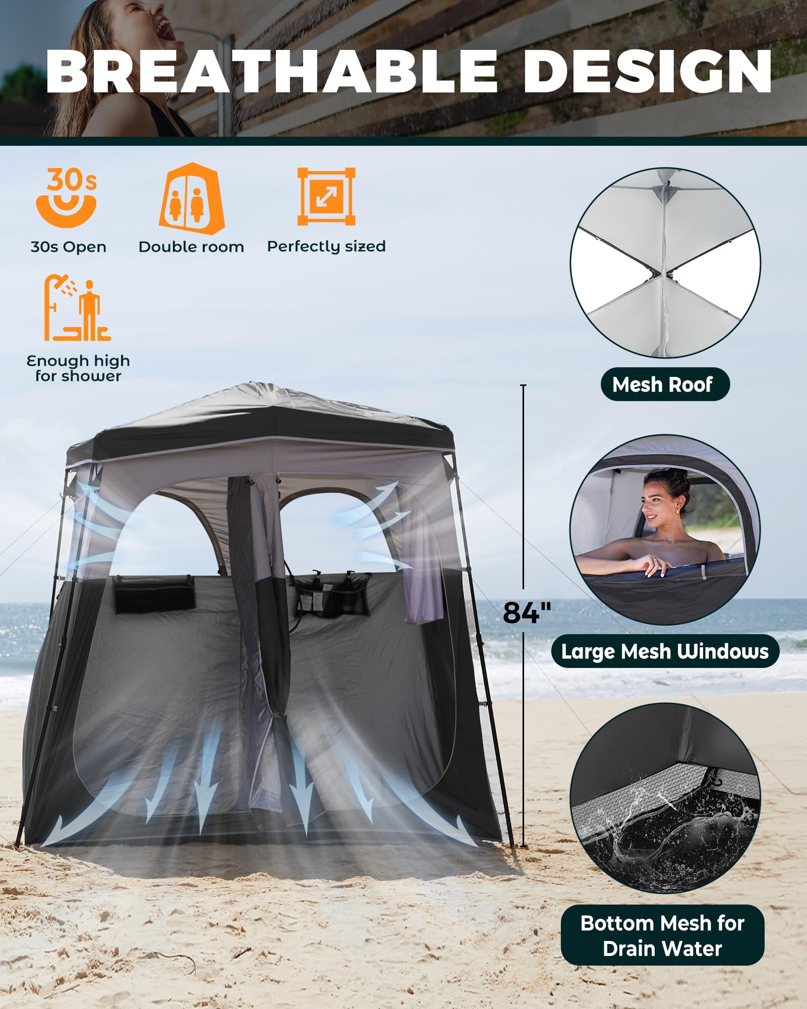 KingCamp Camping Shower Tent, Instant Portable Privacy Shelter, 1/2 Room Large Outdoor Toilet Tent with Floor, Water-Resistant, Windproof & Easy Setup for Beach, Camping & Hiking