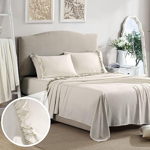 Miniatura 1 de Swift Home Elegante diseño de dobladillo con volantes de 2 pulgadas en sábana encimera y fundas de almohada, resistente a las arrugas, resistente a
