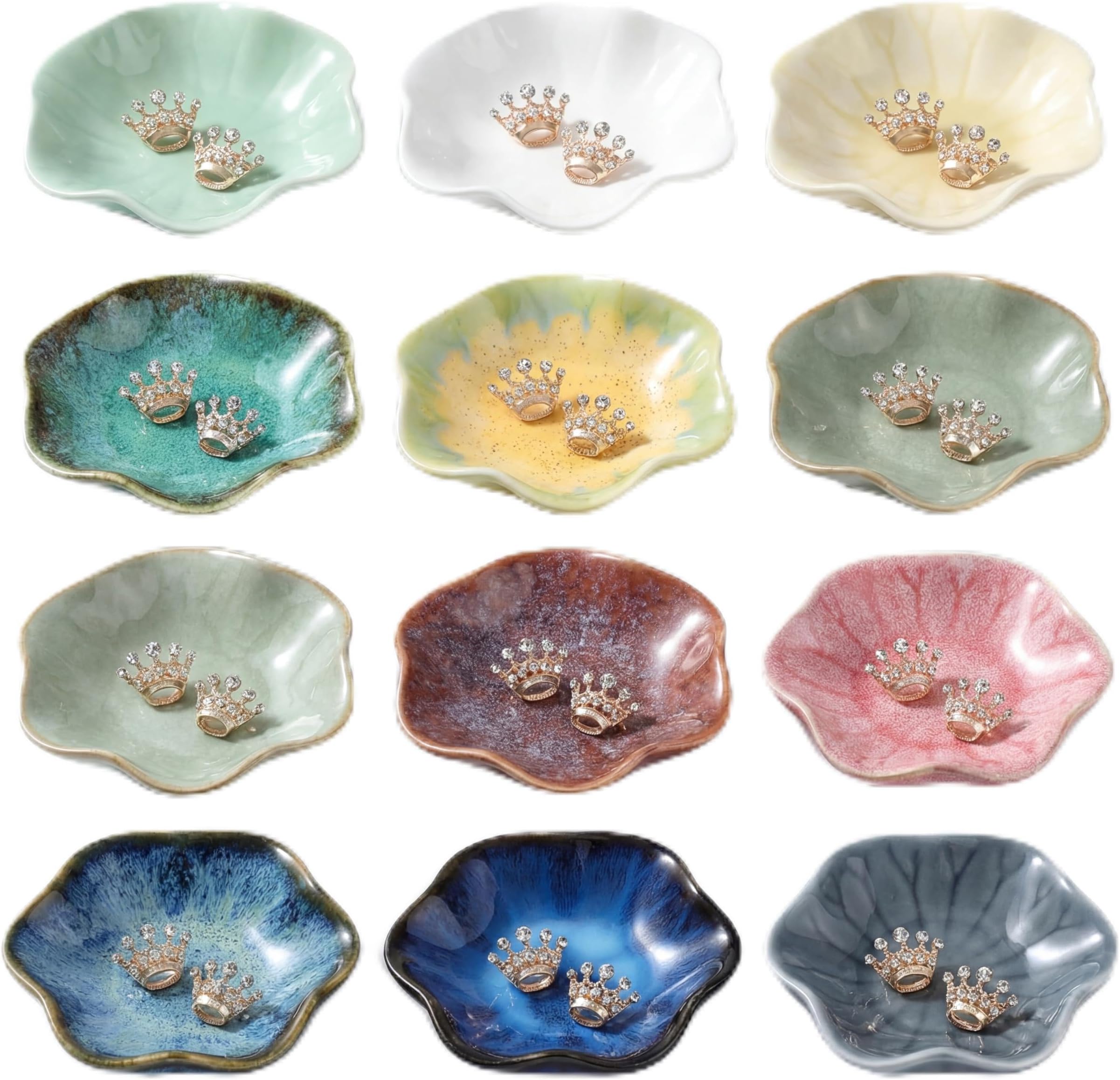 Shappy 12 Pcs Ceramic Ring Dish Bulk 4.5 in Small Jewelry Tray Porcelain Trinket Dish for Women Wedding Birthday Gifts (Multicolor)