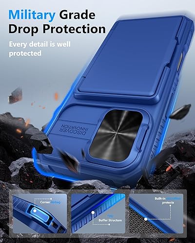 Miniatura 5 de ATATOO Funda para iPhone con tarjetero (almacena 3-5 tarjetas) bloqueo RFID y funda para cámara deslizante, protección de grado militar, funda de