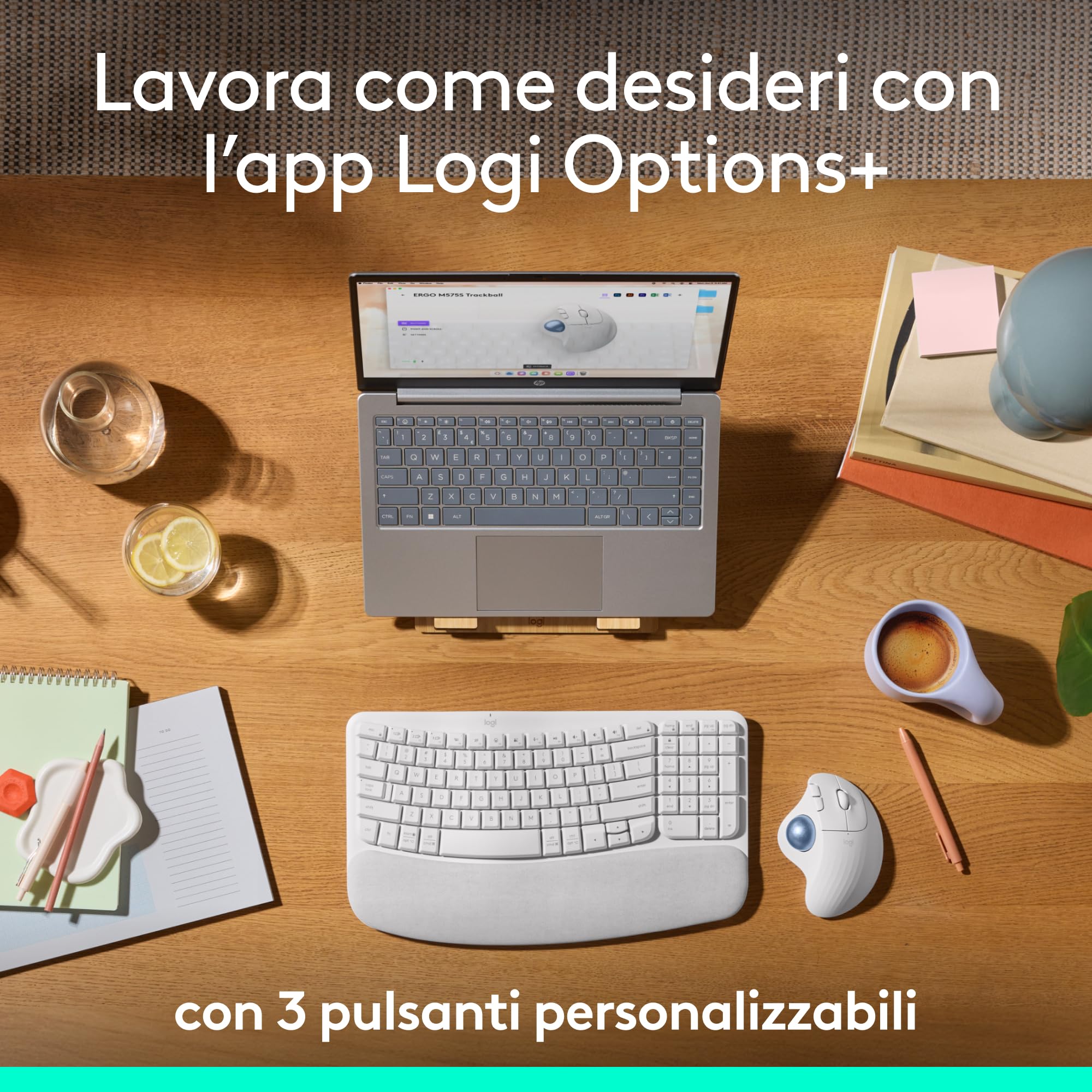 Logitech ERGO M575S mouse trackball wireless, mouse ergonomico wireless con Bluetooth e dongle crittografato, controllo comodo con il pollice, tracciamento preciso e fluido, per PC/Mac - Bianco