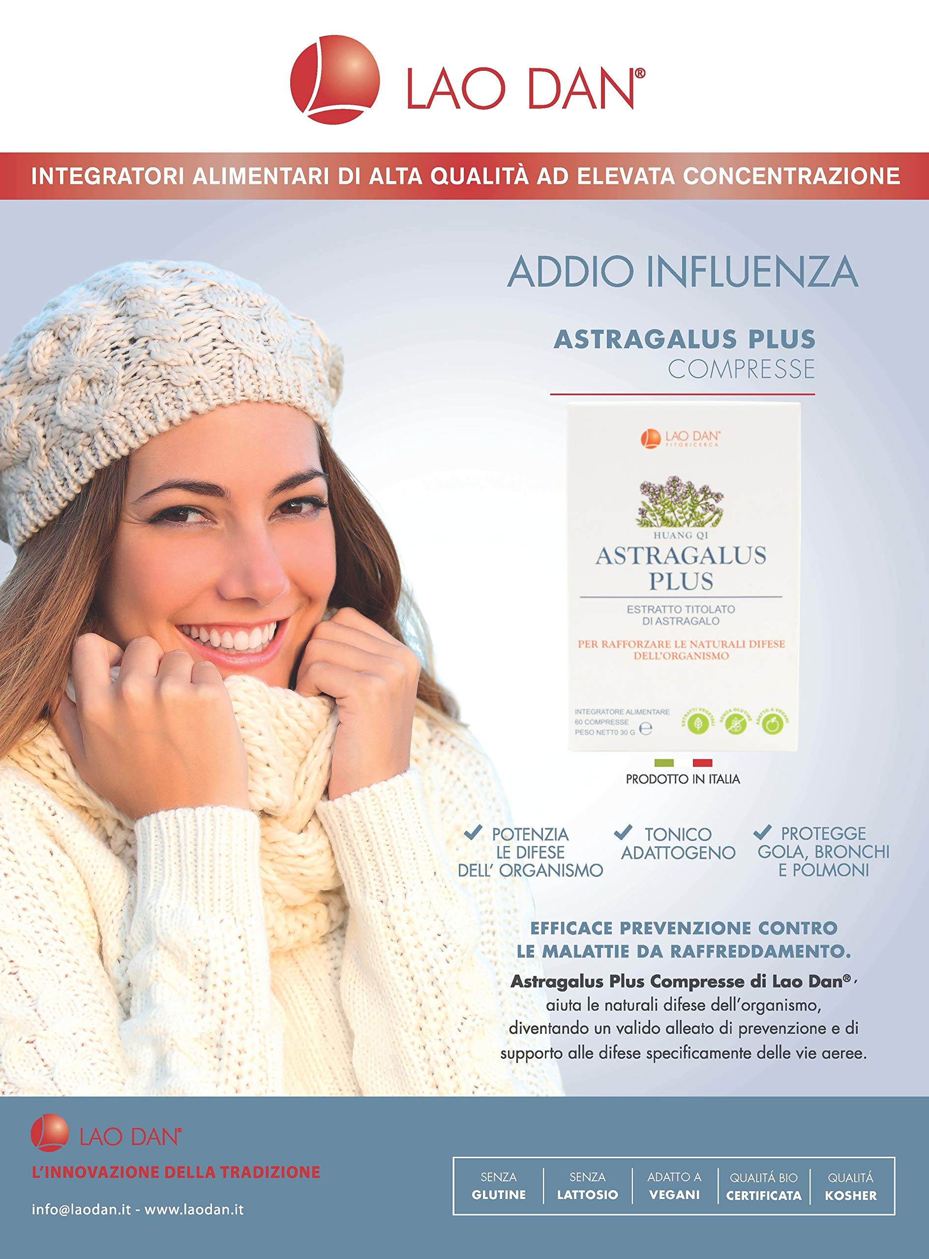 ASTRAGALUS PLUS da Fitoricerca Lao Dan® Astragalo Integratore Difese Immunitarie Nuova Formula 70% Polisaccaridi Estratto Premium Quality 100% Naturale Zero Eccipienti Made in Italy