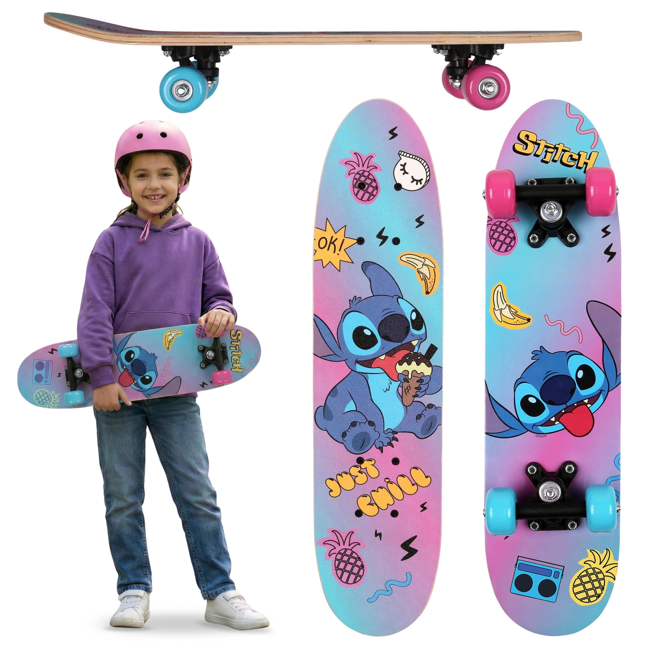 Disney Stitch Planche à roulettes en Bois 61cm, antidérapante, légère et Stable 20-50kg - 3