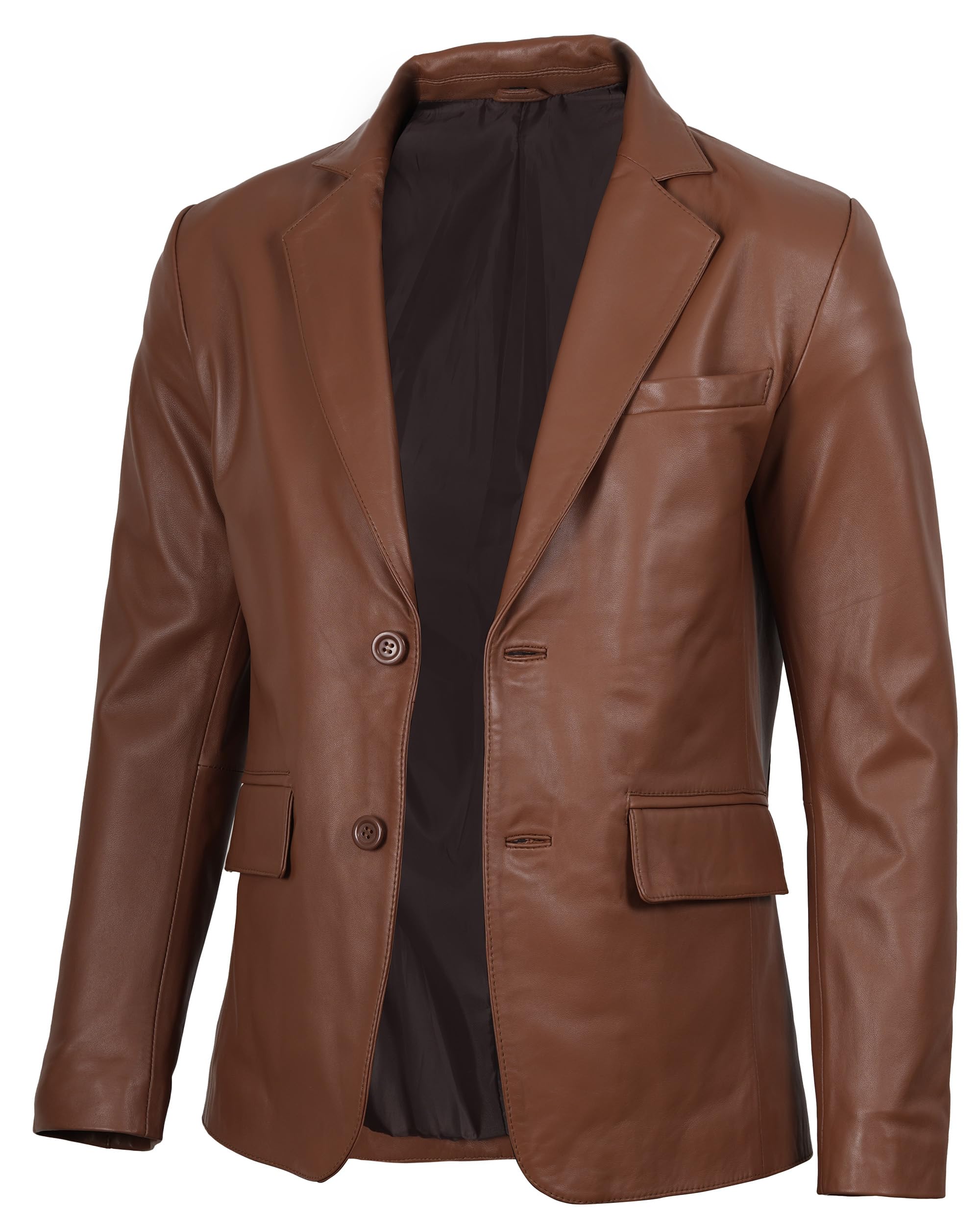 Blingsoul Mens Leather Blazer Jacket - Real Lambskin Sport Coat with Notch Lapel Collar