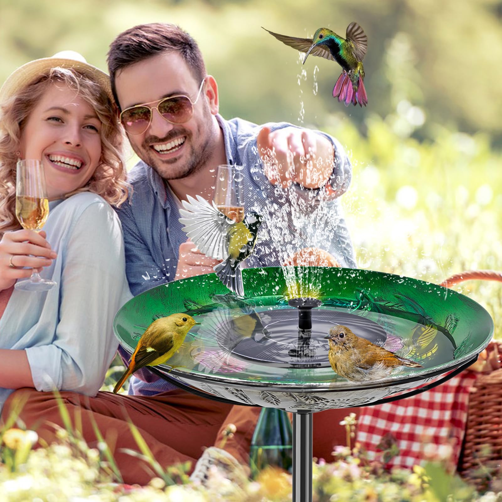 Bebedero para pájaros de pie para jardín, 100 cm, resistente al invierno, con estaca, baño para pájaros, jardín, de pie, resistente a las heladas, de metal, para pájaros, cuenco, bebedero de