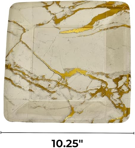 Miniatura 2 de Silver Spoons Platos de papel de diseño de mármol  Platos cuadrados  Platos de boda elegantes  Colección de mármol  10.25 pulgadas  18 piezas  Oro