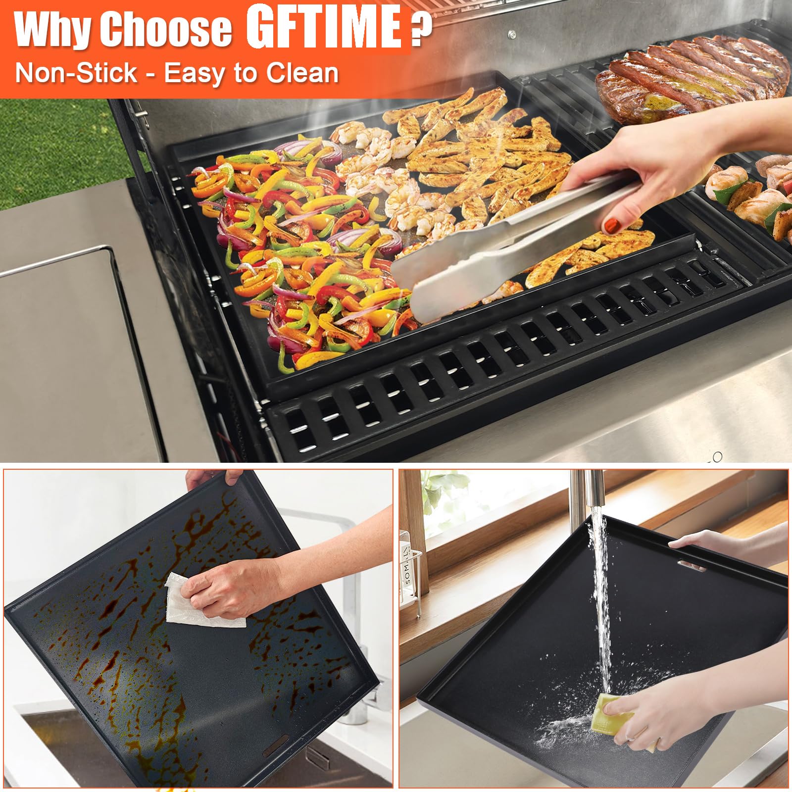 GFTIME 7672 Uniwersalna żeliwna płyta grillowa z powłoką zapobiegającą przywieraniu do grilla gazowego Weber Genesis 300 (od 2022) i Spirit 300 (od 2016) – kompatybilna z Weber Smokefire EX4 EX6