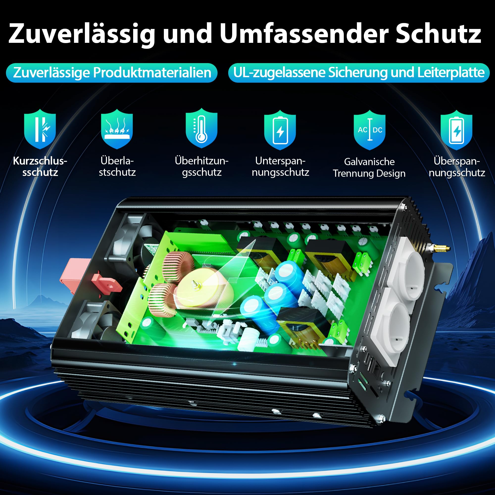 GIANDEL 2000W Wechselrichter 12V auf 230V Reiner Sinus Spannungswandler mit Einstellbar Unterspannungsabschaltung Power Inverter mit Fernbedienung und USB-C PD 36W für Wohnmobil Camping Wohnwagen