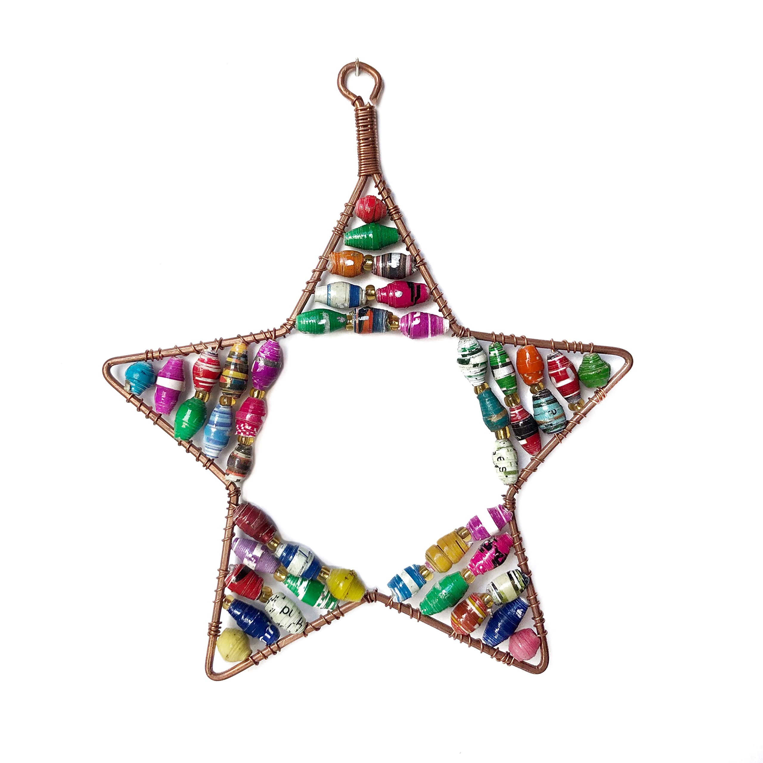Handcrafted Star Fair Trade Ornament in Recycled Copper Wire and Paper Bead