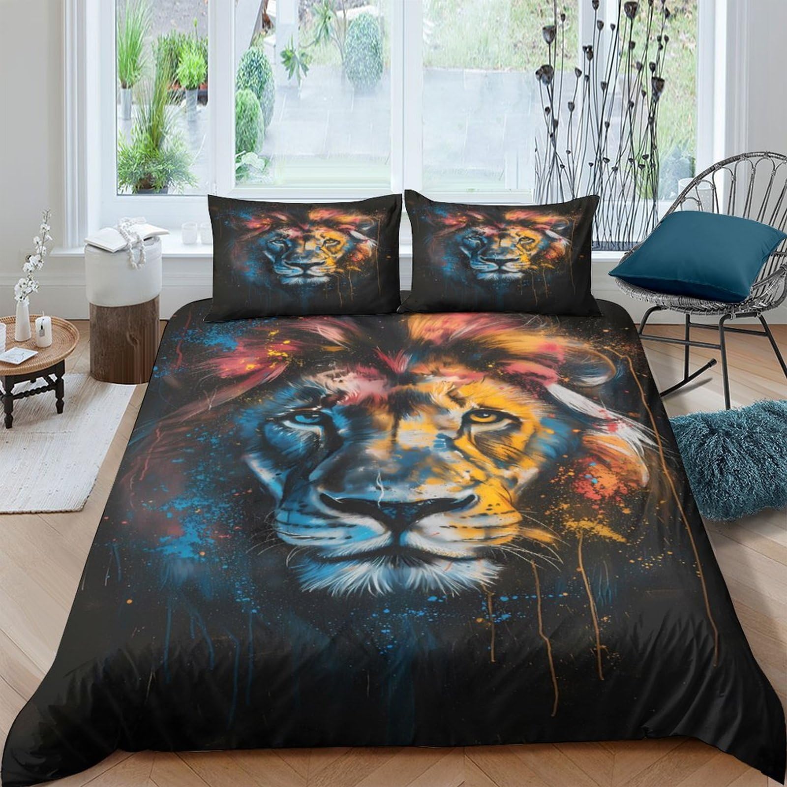 Ctjqhvkz Style-4 3D Printed Lion Art Fitted Sheet Microfiber Soft Breathable Abstract Bed Cover For Bedroom Dorm Mattress Decor Single（135X200cm）