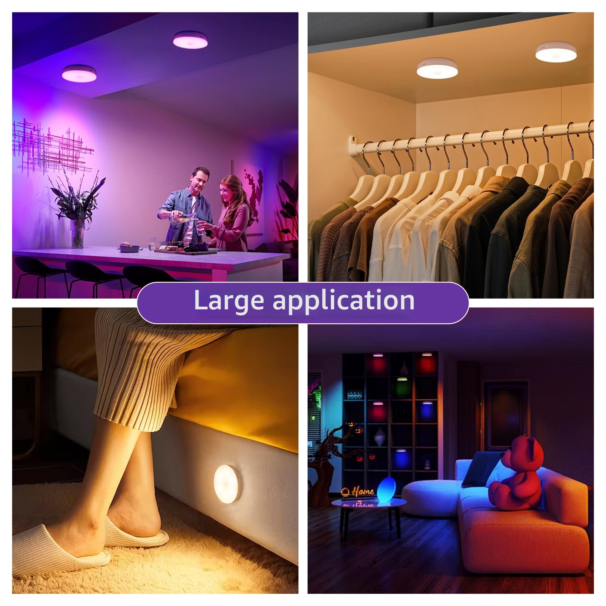 Homelist NL4 Lot de 6 Éclairages de Vitrine LED avec Télécommande, Rechargeable RGB Détecteur de Mouvement