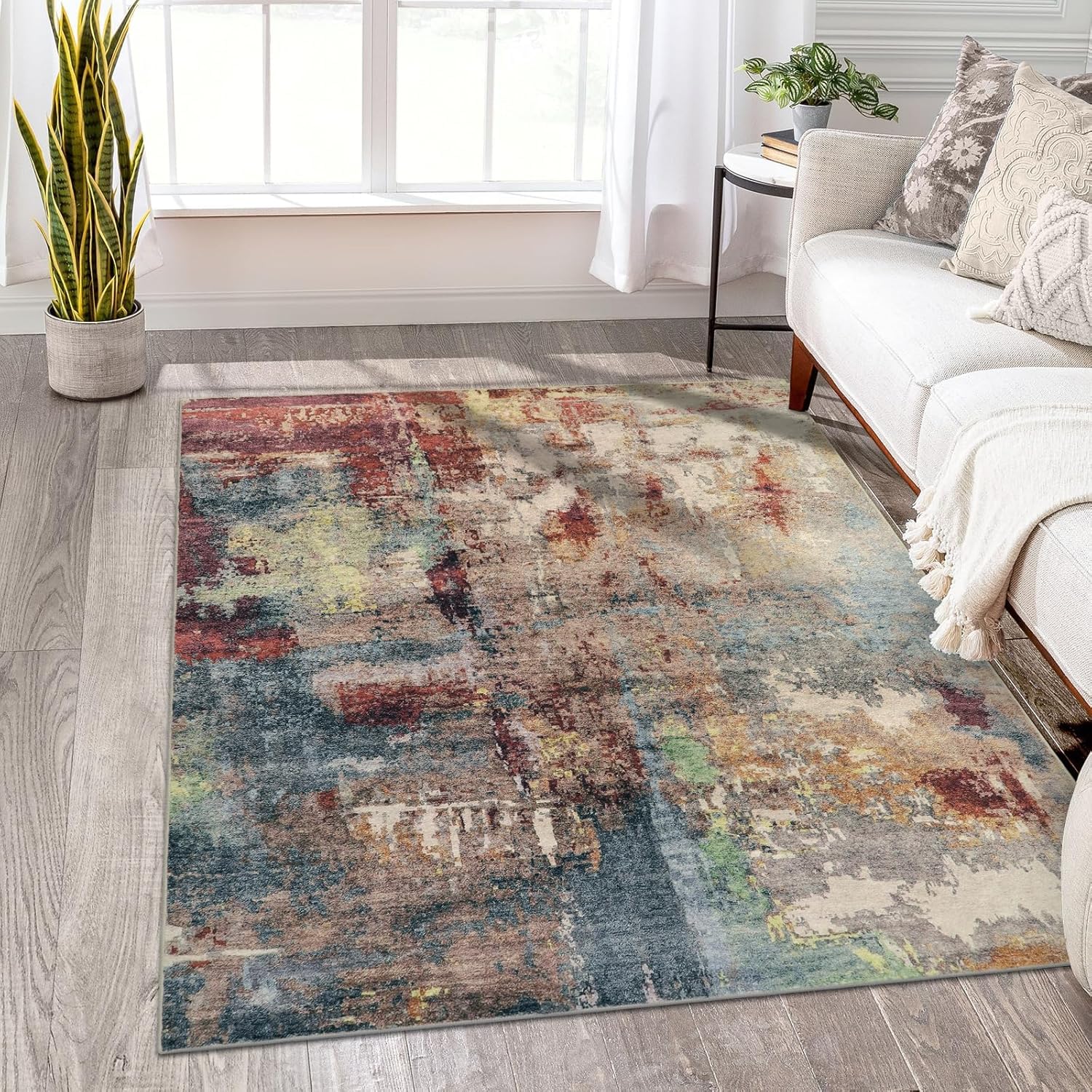Tapis antidérapant et lavable à poils ras pour salon et cuisine moderne
