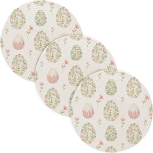 xigua Juego de 3 manteles individuales tejidos, salvamanteles, redondos, de algodón, resistentes al calor, lavables, ideales para cocina, barbacoas,