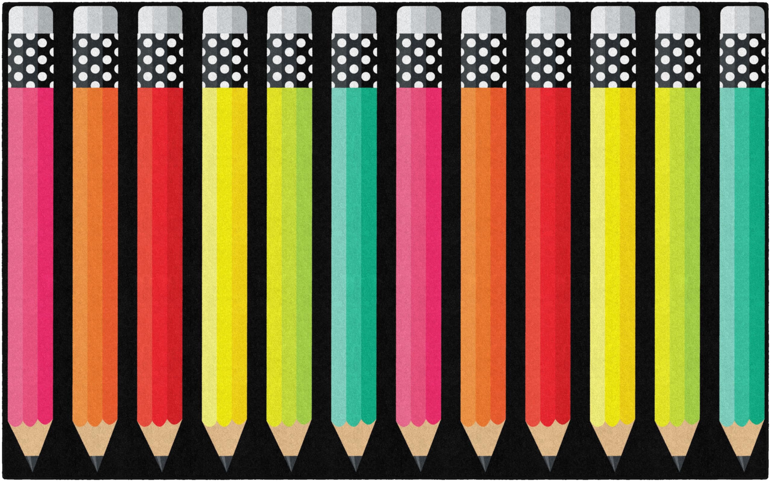 Flagship Carpets Schoolgirl Style Stylish Black & White Brights Pencil Classroom Area Rug for Indoor Classroom Learning or Kid Bedroom Educational Play Mat, 7'6" x 12', Multi