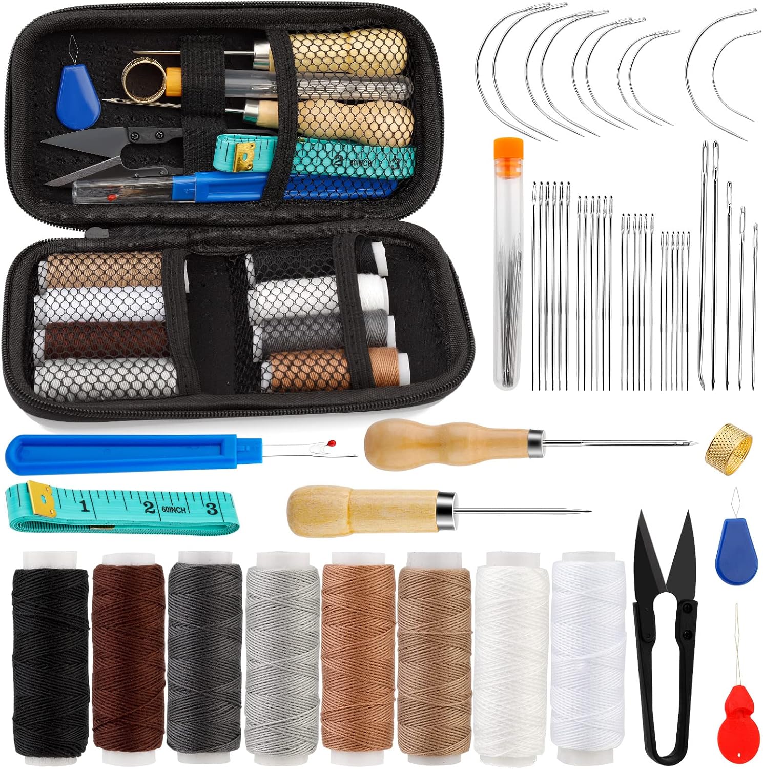 54PCS Leather Sewing Kit, Leather Tool Kit, Upholstery Repair Kit with