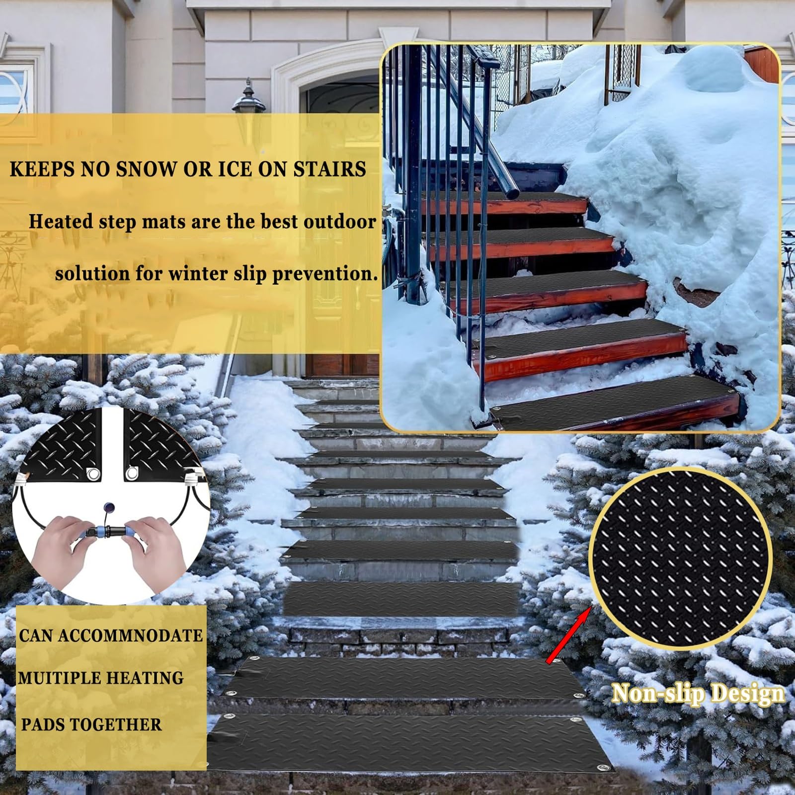 Tapis pour faire fondre la neige en plein air - Tapis d'hiver antidérapants pour entrées d'accès, escaliers et couloirs - Élimination efficace de la glace et de la neige (30 x 150 cm x 1