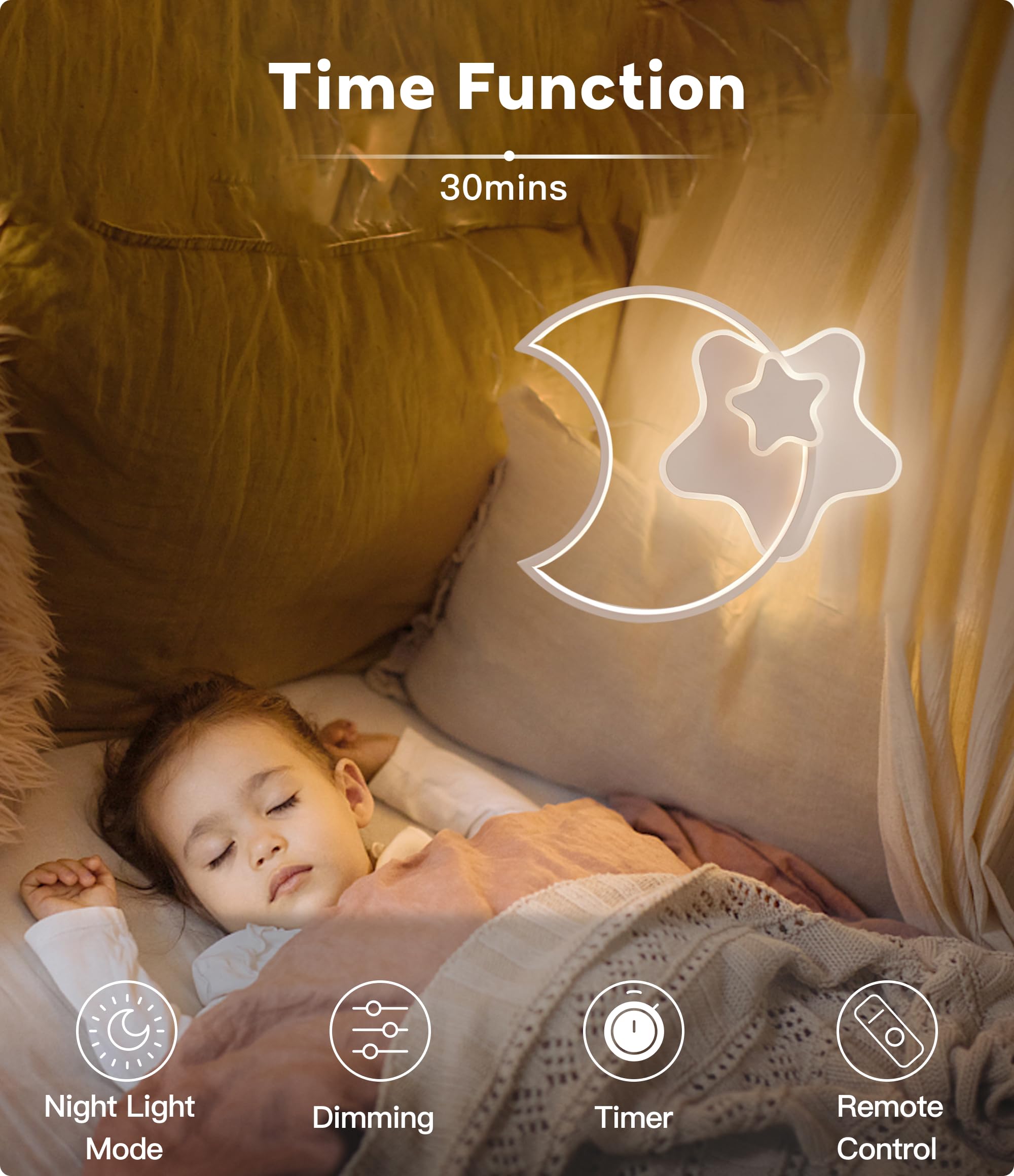 45CM 34W Lampara Infantil Techo, Lámpara de techo Luna LED Regulable con Control Remoto 3000-6000K, Lámpara LED de Estrella Luces para habitacion de bebé Plafon Led Techo para Dormitorio