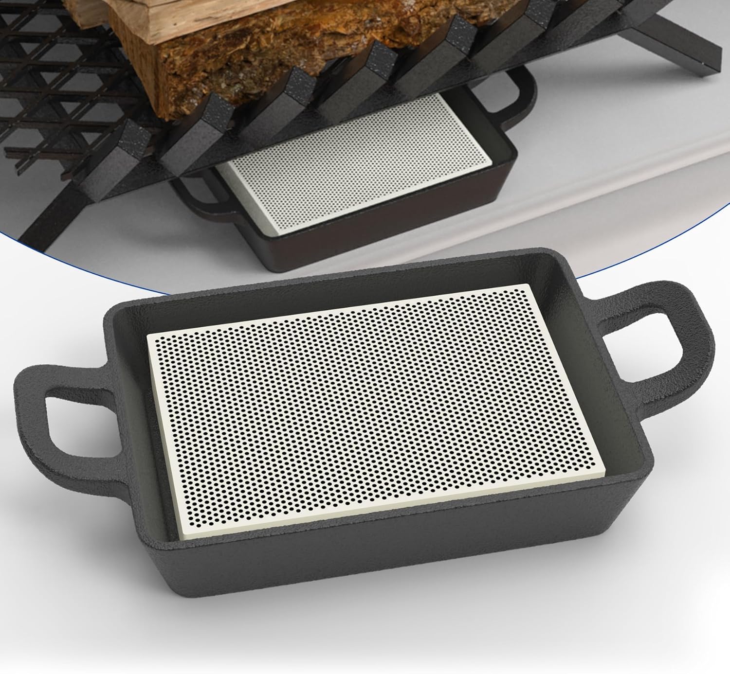 Cast Iron Firestarter Tray, Heavy Duty Cast Iron Pan with Porous Ceramic Stone for Firestarting & Fire Lasting, Fire Starter Tray for Fireplace Grates, Fire Pits, Grills, Wood Stoves Cast Iron Firestarter Tray, Heavy Duty Cast Iron Pan with Porous Ceramic Stone for Firestarting & Fire Lasting, Fire Starter Tray for Fireplace Grates, Fire Pits, Grills, Wood Stoves