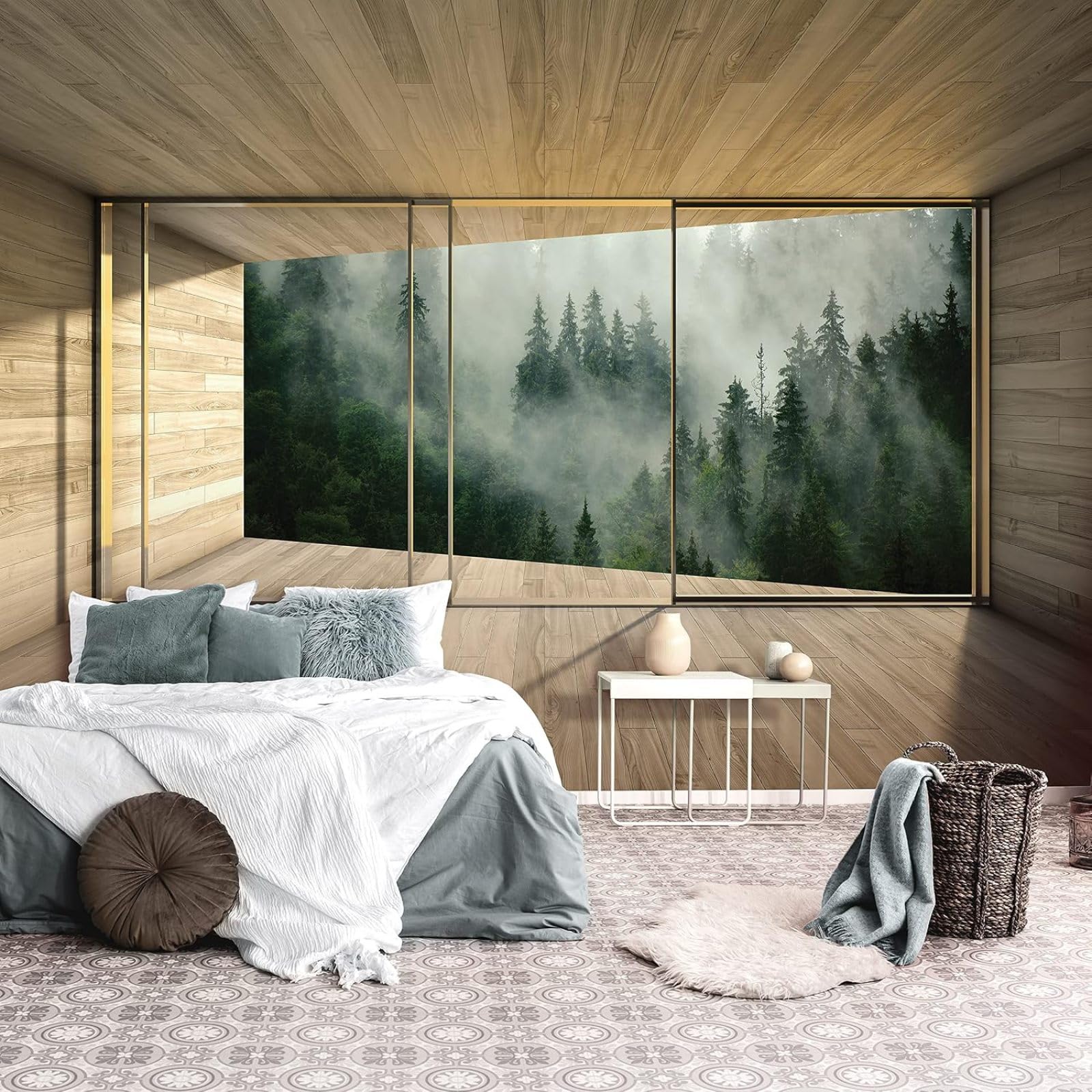 Kfjhgbdshhj 3D Mural Photo Mural-Wallpaper Forest In Fog - For Living Room Bedroom - 3D Effect - Window,250Cmx175cm Poster - Wall Sticker - Frameless Picture