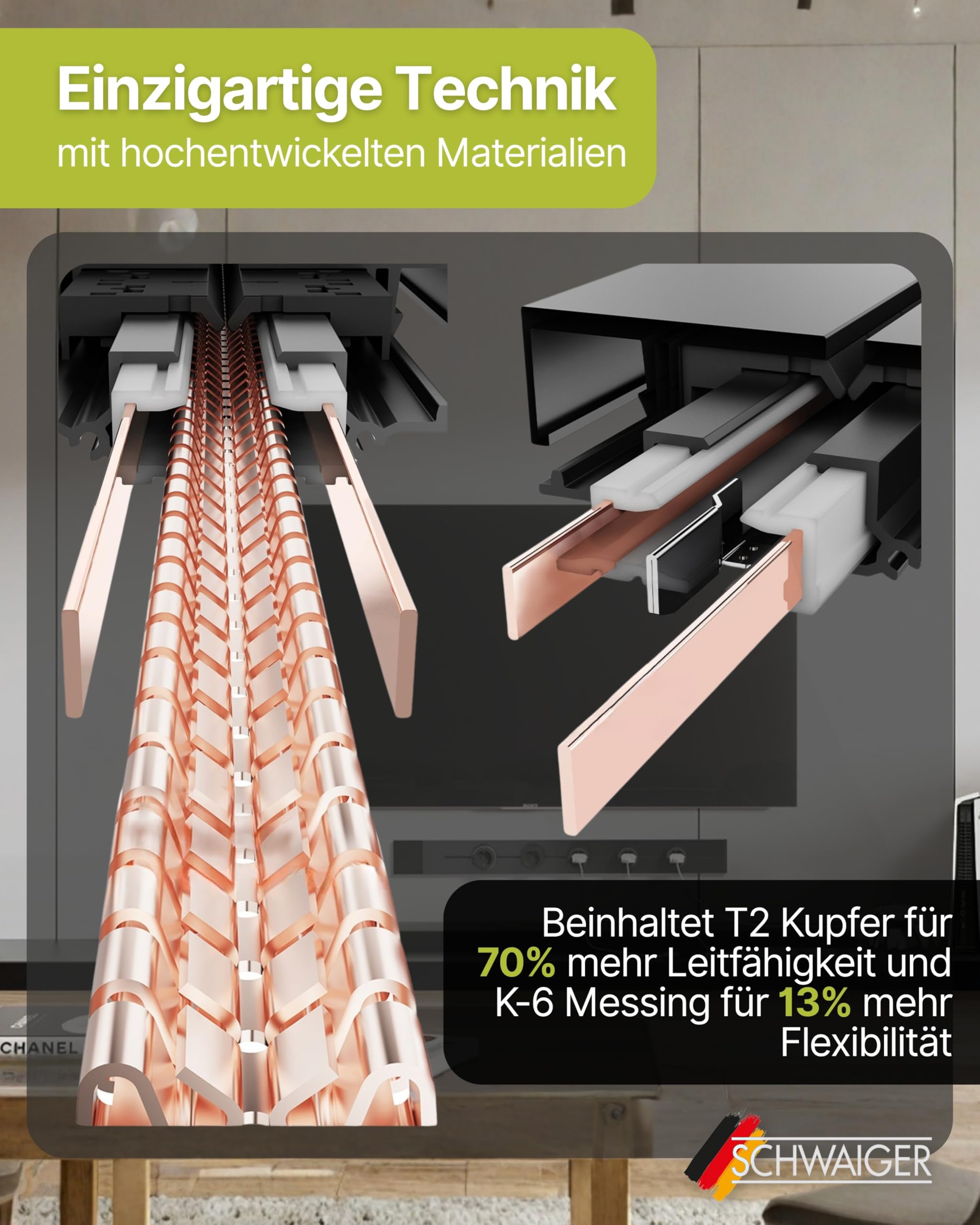 SCHWAIGER Konfigurierbare Steckdosenleiste I 50 cm in Schwarz I Stromschiene im Alu-Design für modulare Steckdosen I Individuell einstellbar I VDE geprüft & perfekt für Küche, Büro & Werkstatt