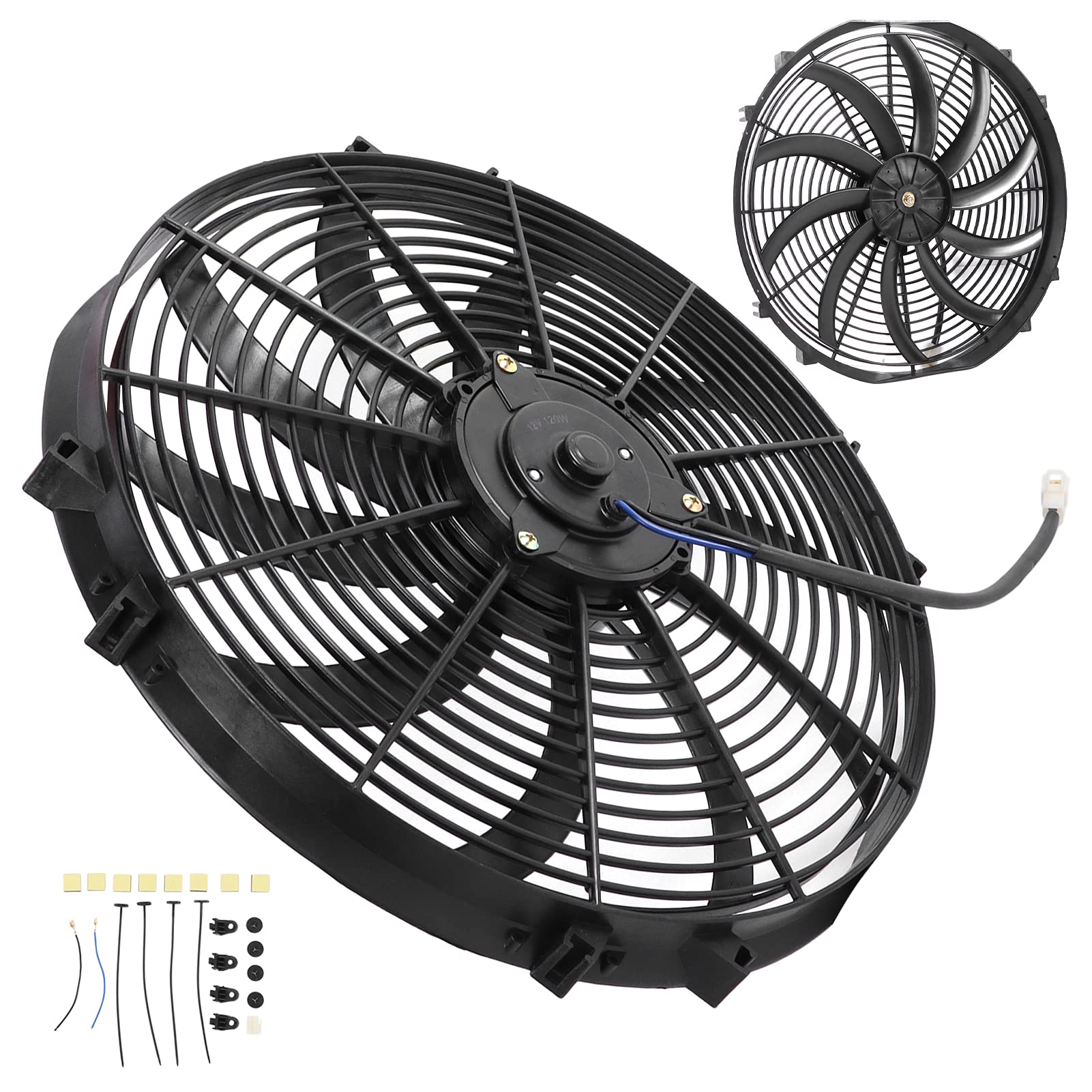16-Zoll 12V Elektro-Kühllüfter – 120W Hochleistung, 2250 U/min – Schlanker Kühler-, Ladeluftkühler- und Klimakondensator-Lüfter mit Reversierbarem Motor für PKW, LKW und