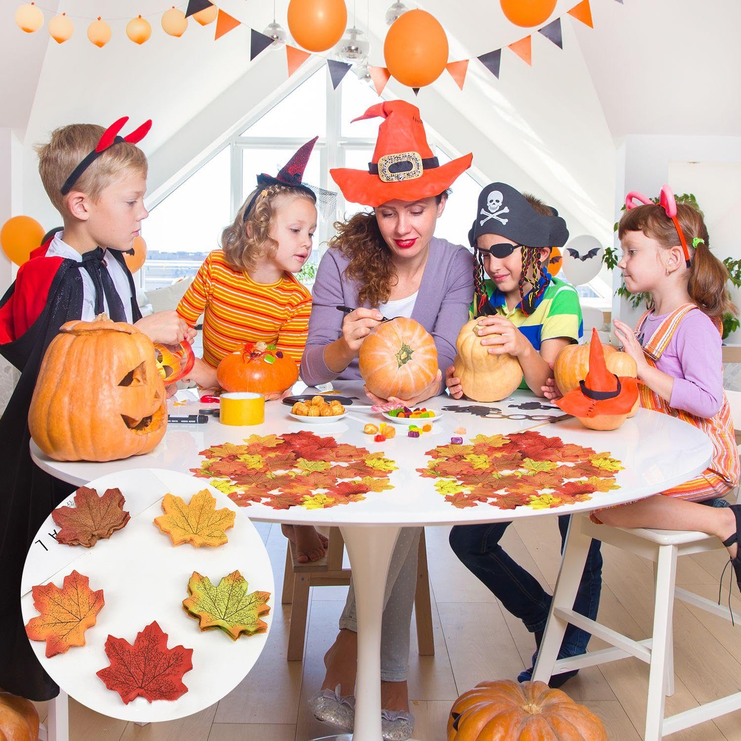 Zestaw 50 sztucznych liści klonu, sztuczne liście klonu do dekoracji, sztuczne liście na imprezę, jesienne dekoracyjne liście klonu, Halloween (losowe kolory)