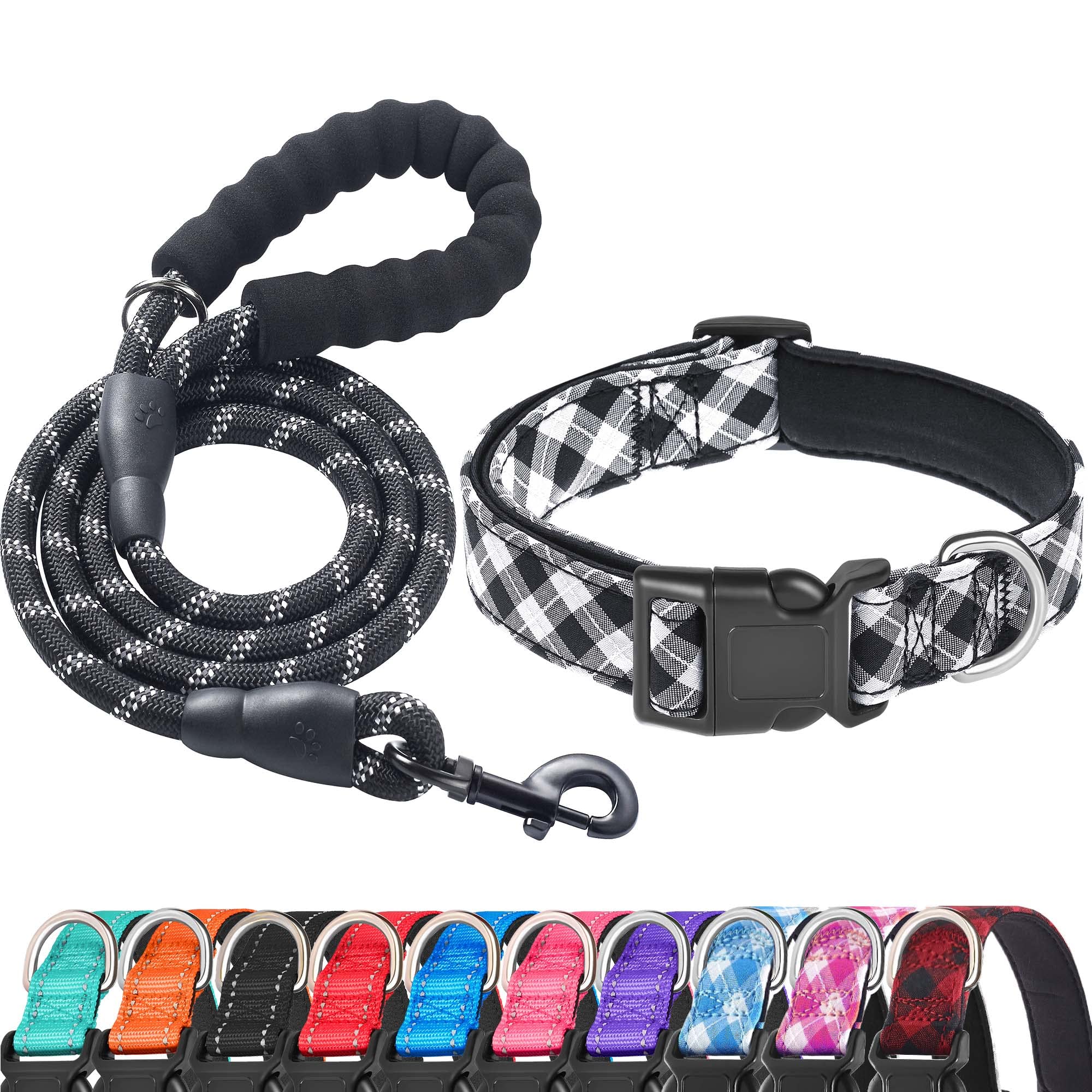 Ladoogo Reflective Dog Collar Padded with Soft Neoprene Breathable Adjustable Nylon Dog Collars for Small Medium Large Dogs (Small (Pack of 1), Black