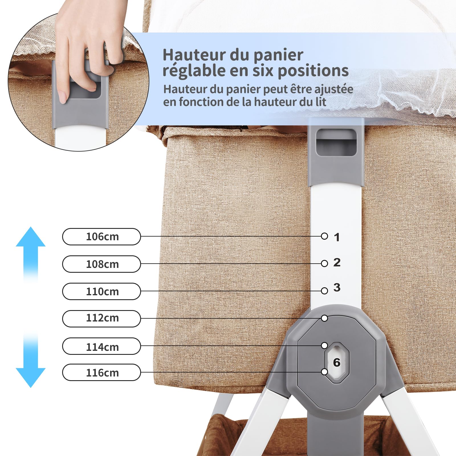 3 in 1 Berceau Cododo avec Matelas et Moustiquaire Lit pour Les Bébés de 1 à 36 Mois Pliable Berceau bébé Mobile Lit d'Appoint,Lit cododo,Inclinaison réglables (Blanc de riz（80*40*100-115cm）)