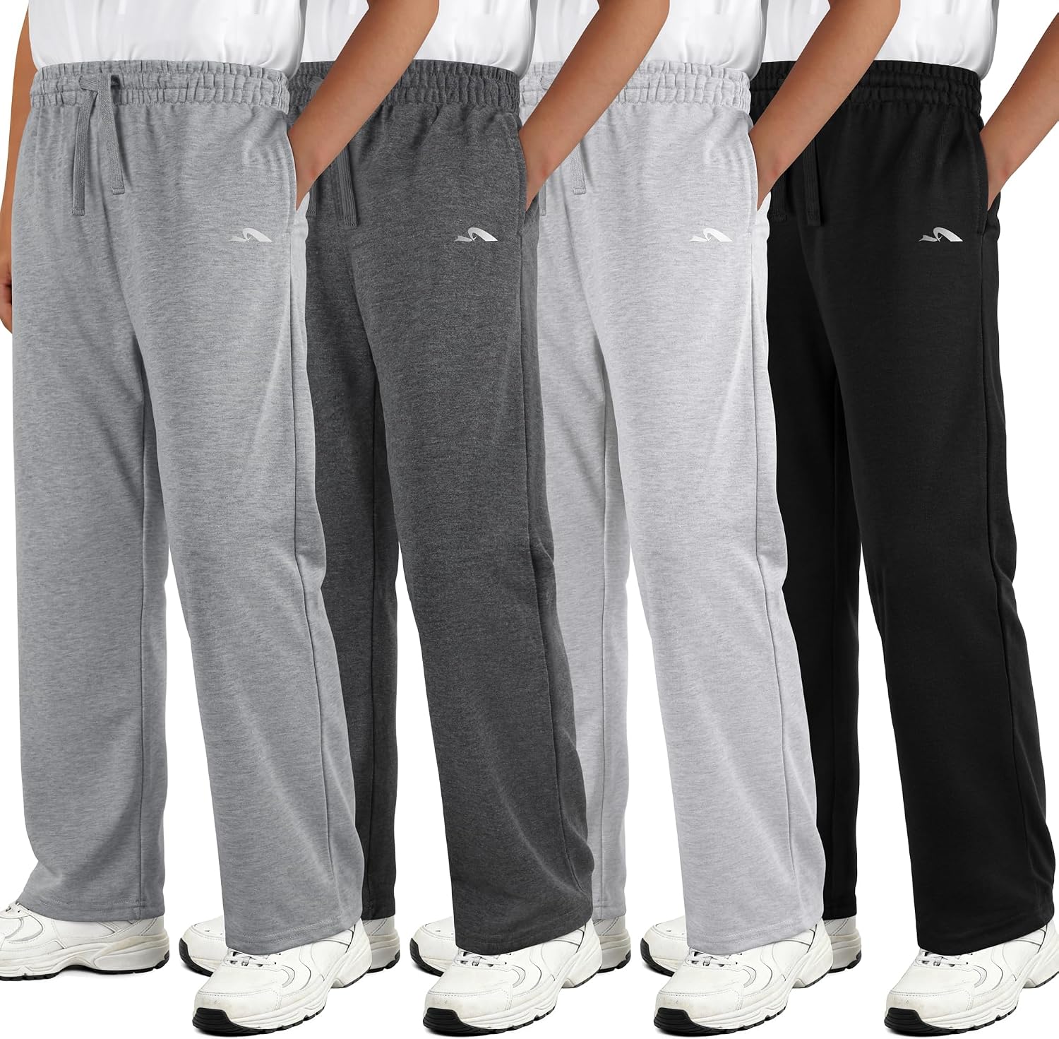4 Pack Boys Sweatpants Athletic Open Bottom Pants with Drawstring Pockets