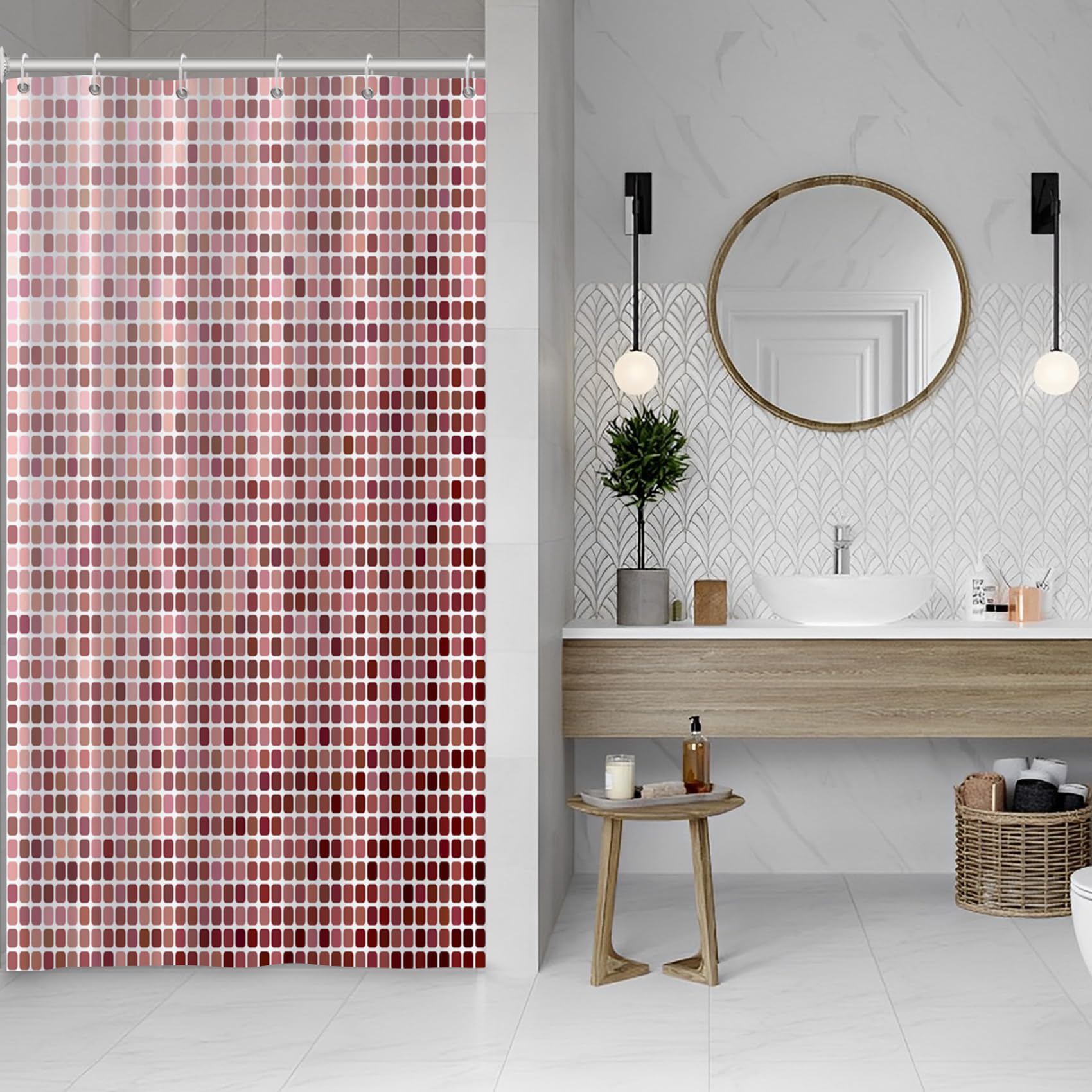 180x180cm Arte Moderno Cortina De La Ducha Vistoso Arreglo Geométrico Cuadrado Cortina De Ducha para Baño Impermeable Tejido De Poliéster Conjunto con Ganchos